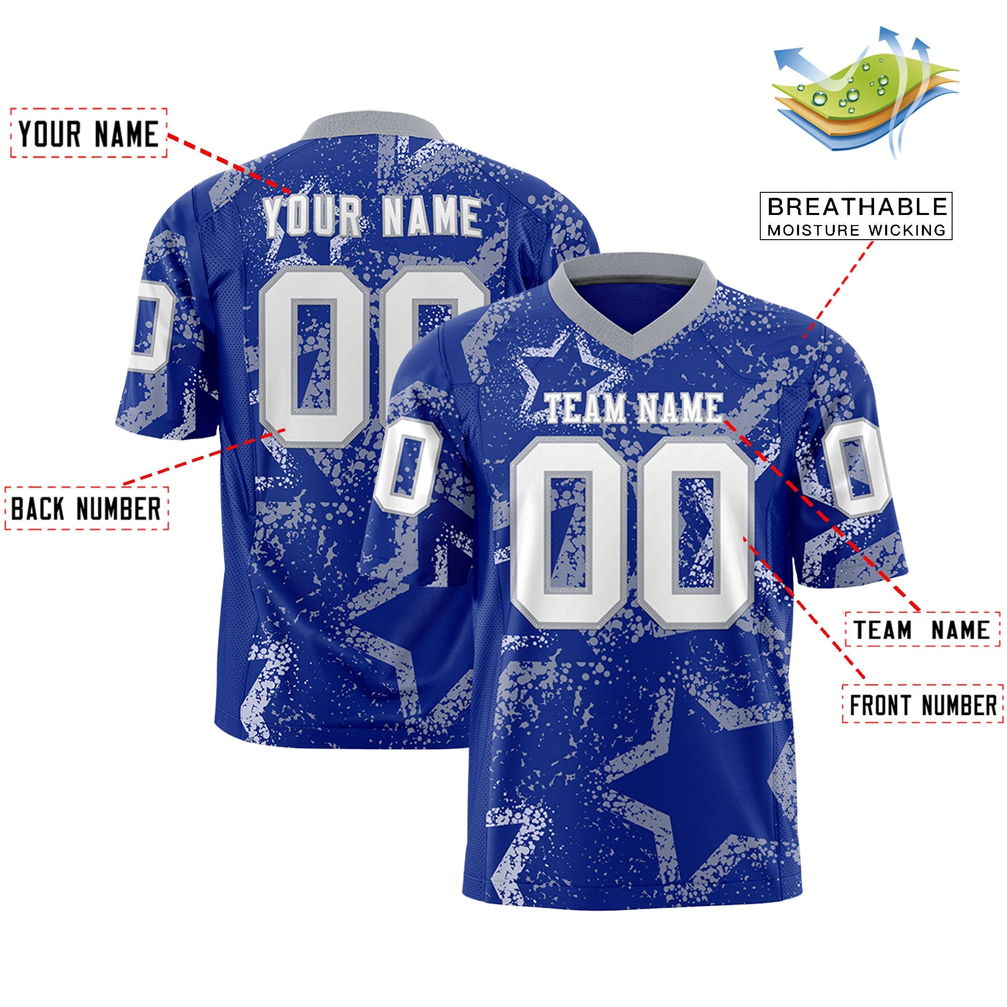 Individuell personalisiertes, authentisches Fußballtrikot mit Stern-Graffiti-Muster