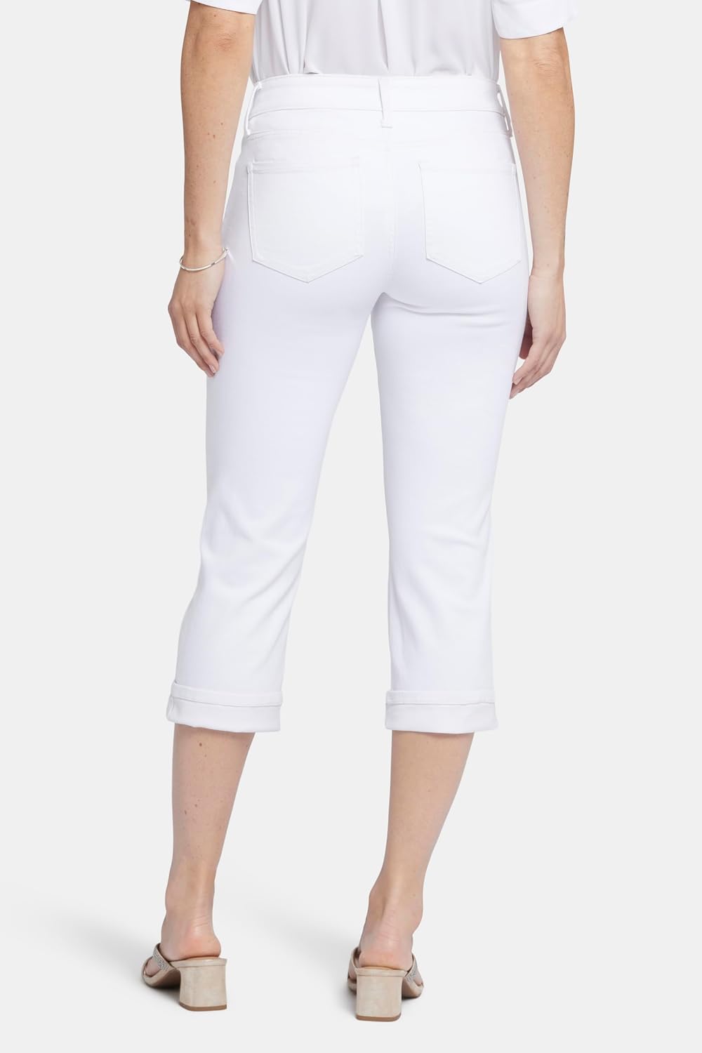 Women's Cuffed Crop Straight Jeans White Mid Rise