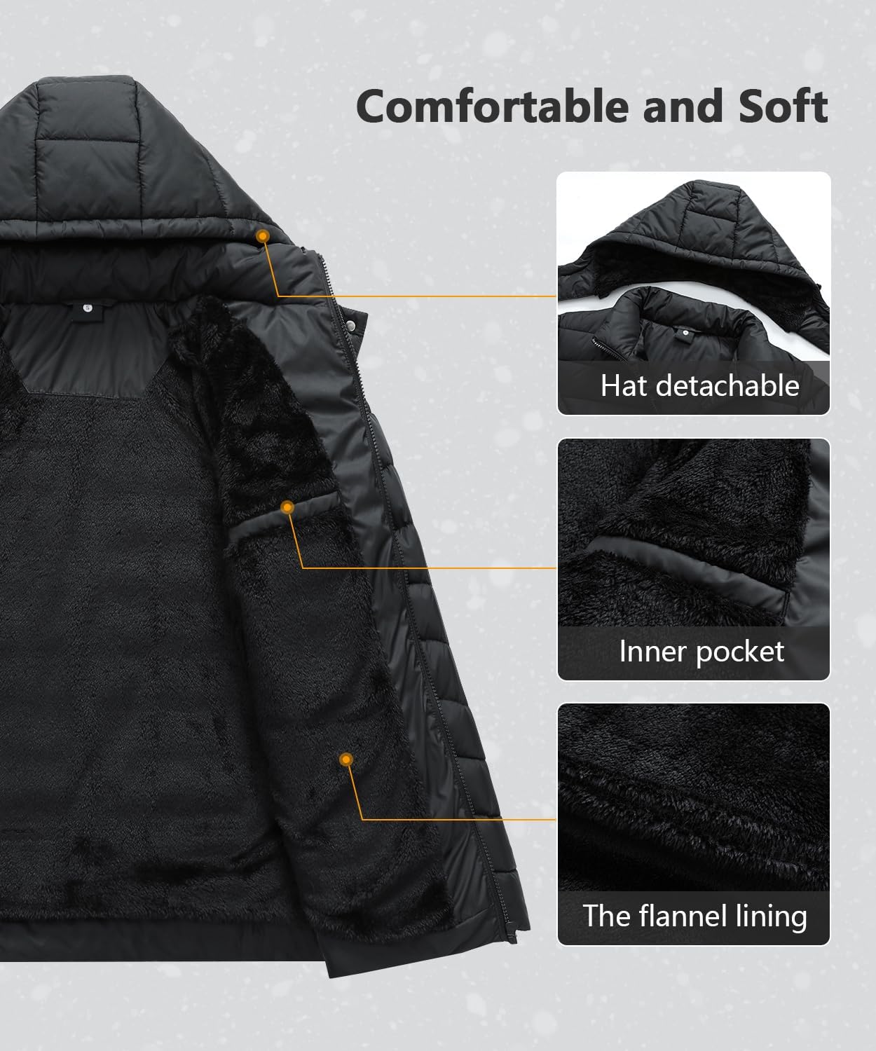 Women's Hooded Quilted Puffer Coat Fleece Lined Black Women's Hooded Quilted Puffer Coat Fleece Lined Black