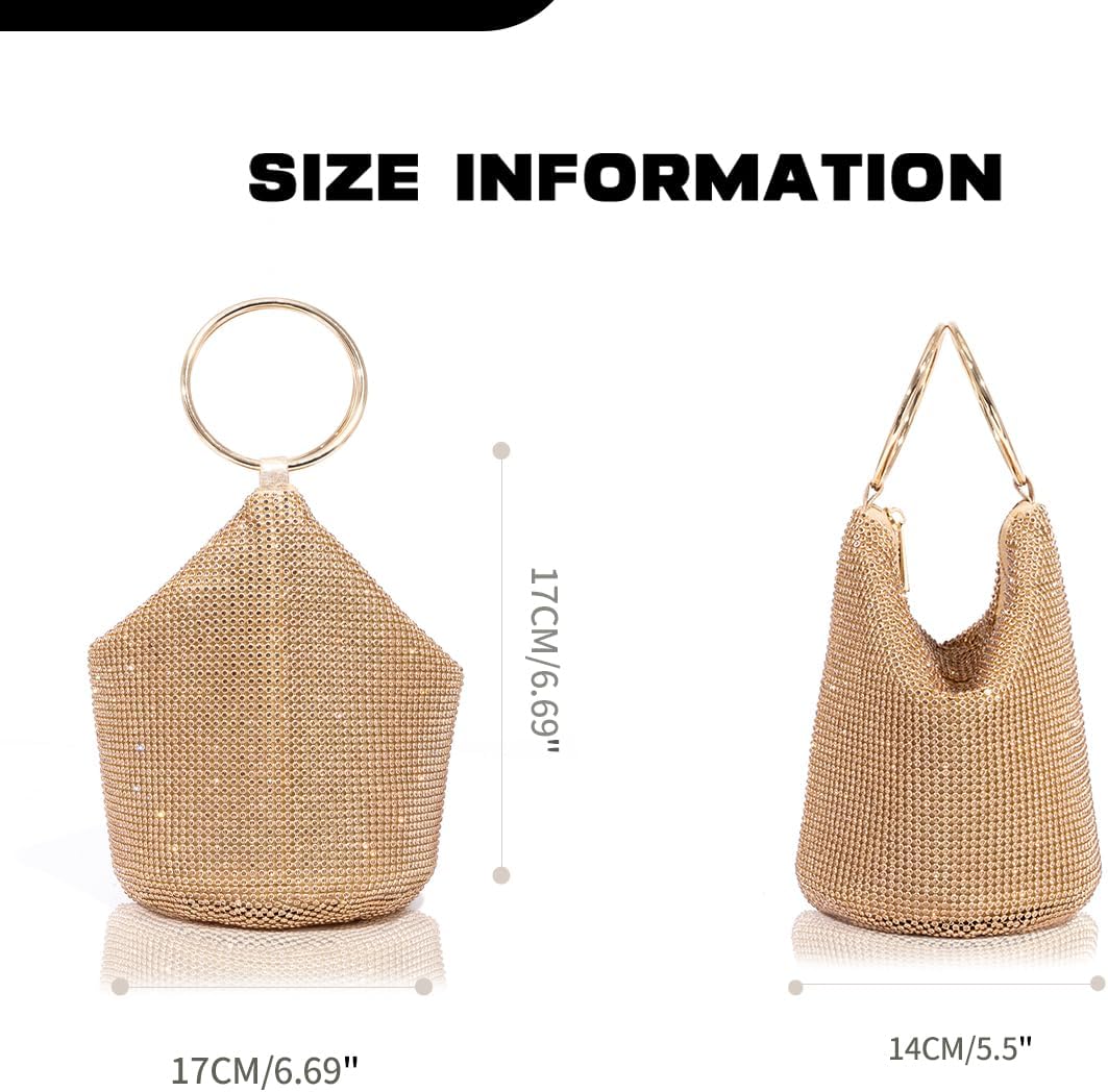 Women's Rhinestone Bucket Evening Bag with Ring Handle Women's Rhinestone Bucket Evening Bag with Ring Handle