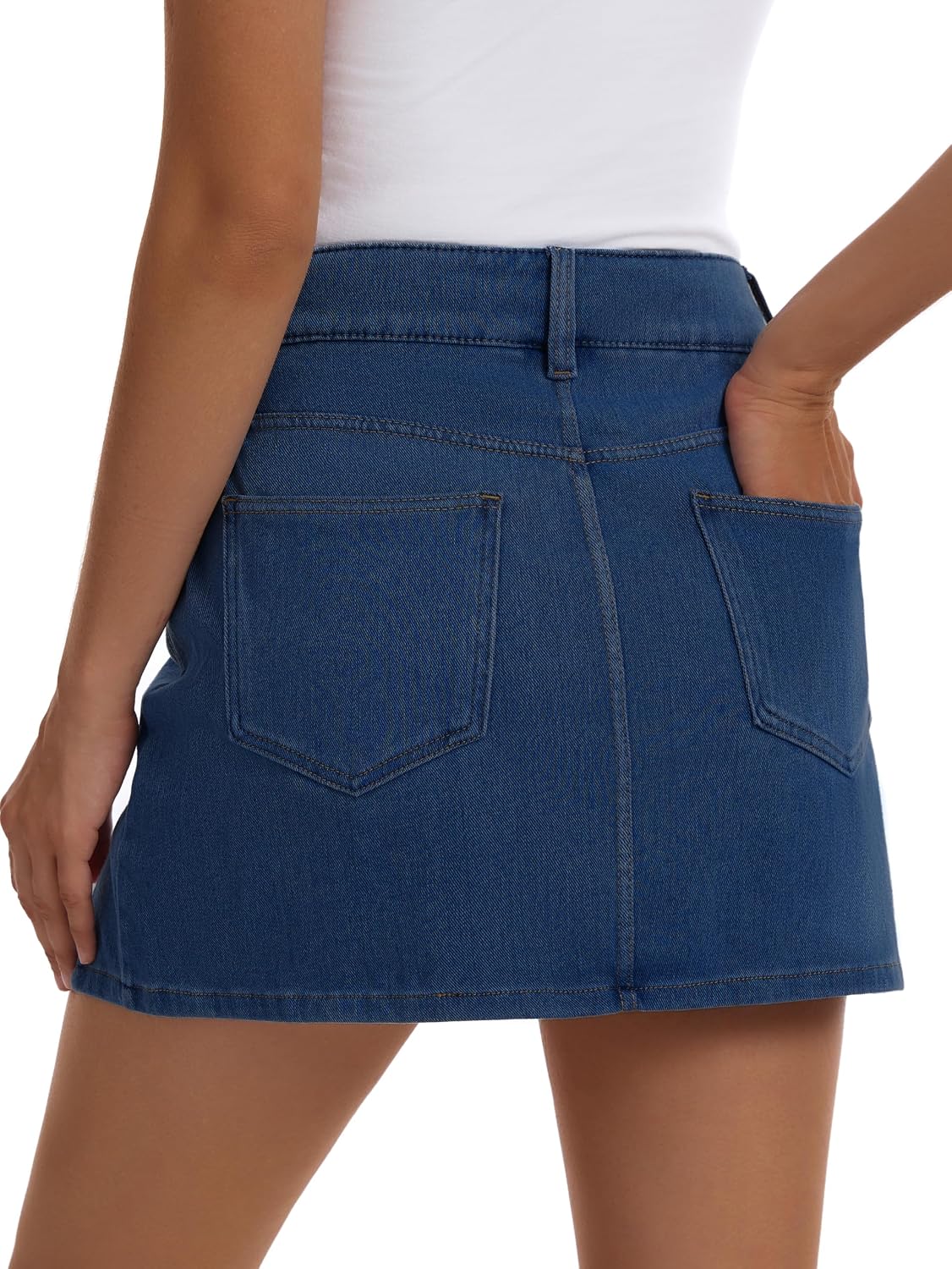 Women's High Waisted Side Slit Denim Skort Blue