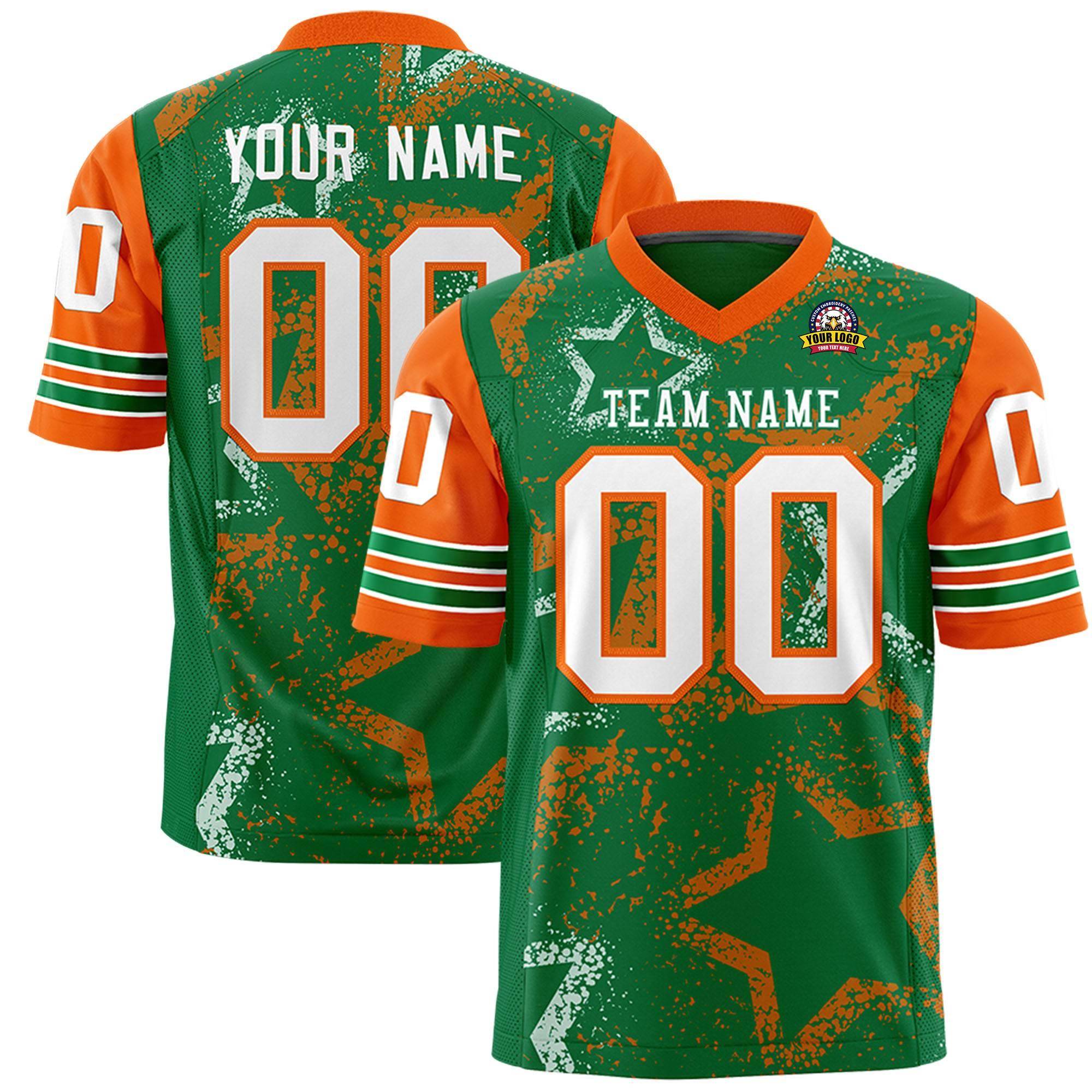 Benutzerdefiniertes neongrün-weißes personalisiertes Sternmuster-Design, authentisches Fußballtrikot