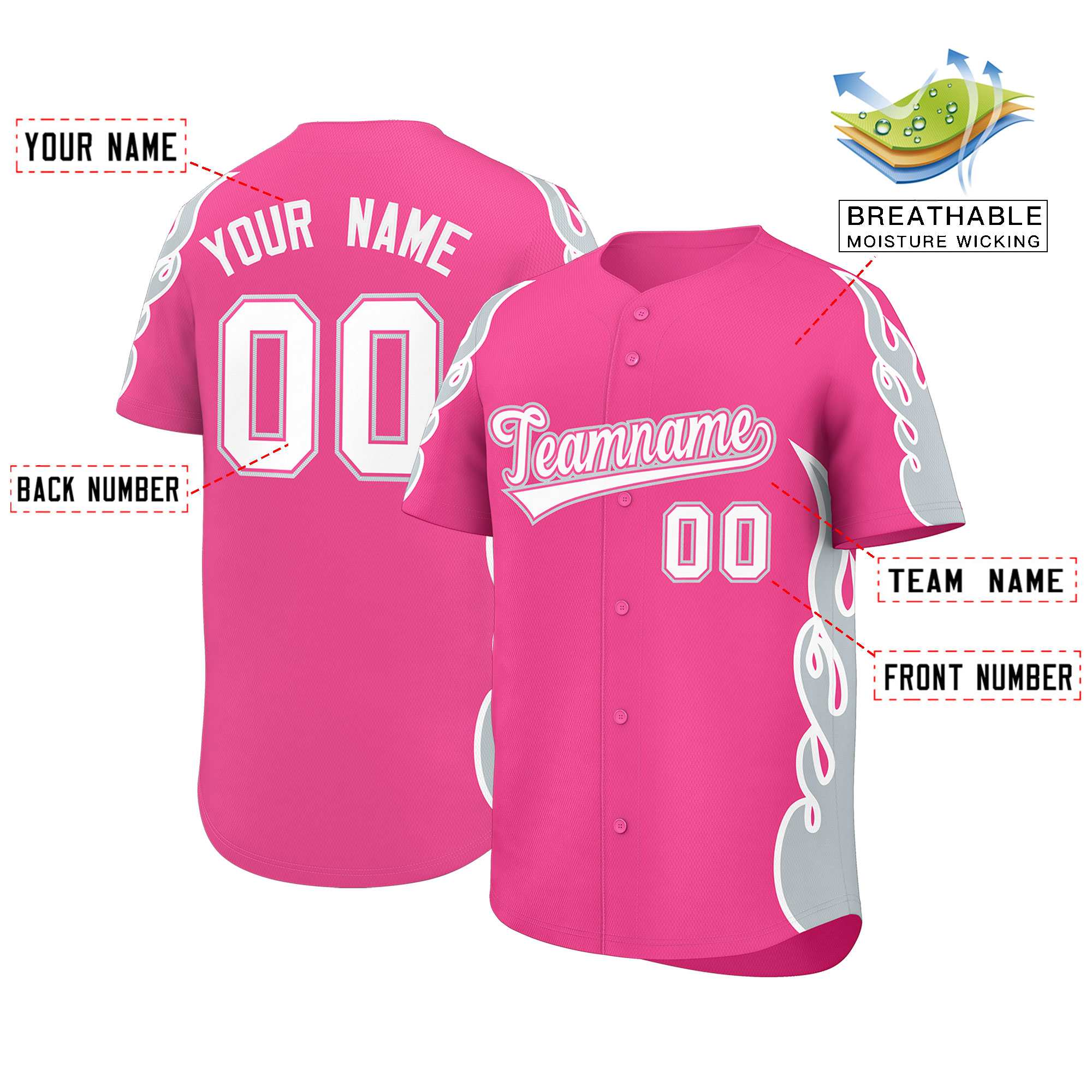 Benutzerdefiniertes Baseball-Trikot mit Seitenflammen-Umrissmuster für Sportuniformen