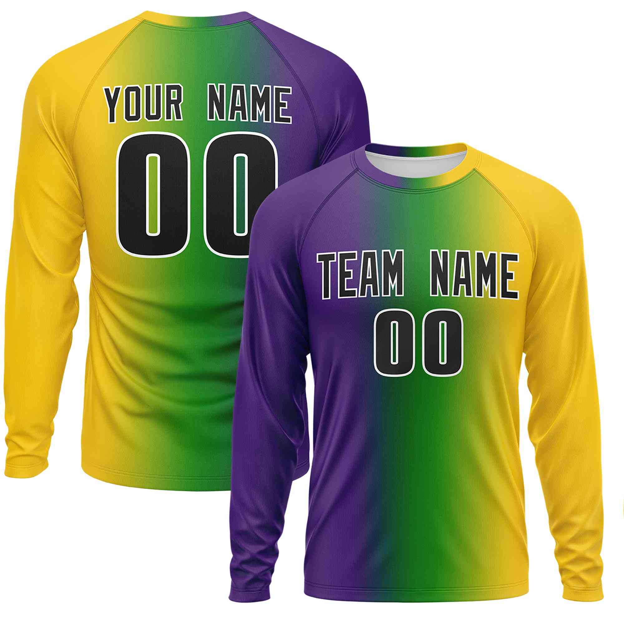 Benutzerdefiniertes, personalisiertes Mardi Gras Langarm-Performance-T-Shirt mit Rundhalsausschnitt