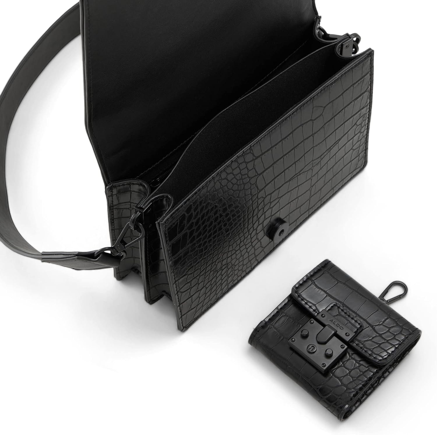 Women's Croc Embossed Crossbody Bag with Mini Pouch