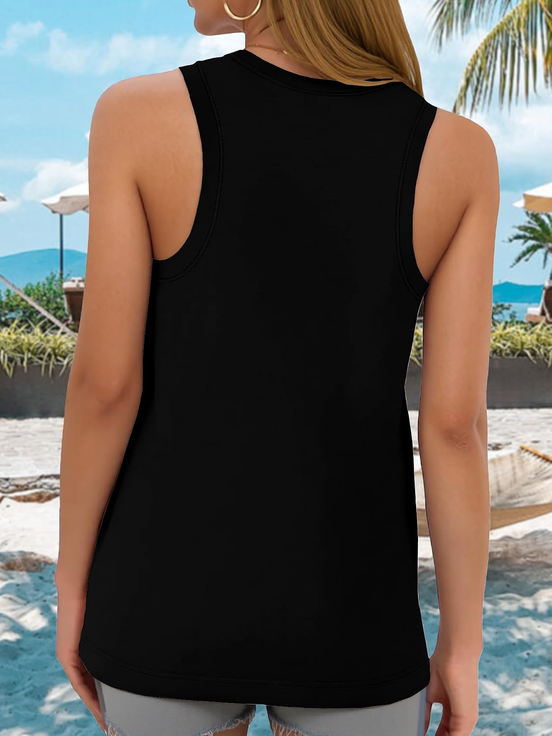 Women's Loose Fit V Neck Flowy Tank Top Black Women's Loose Fit V Neck Flowy Tank Top Black