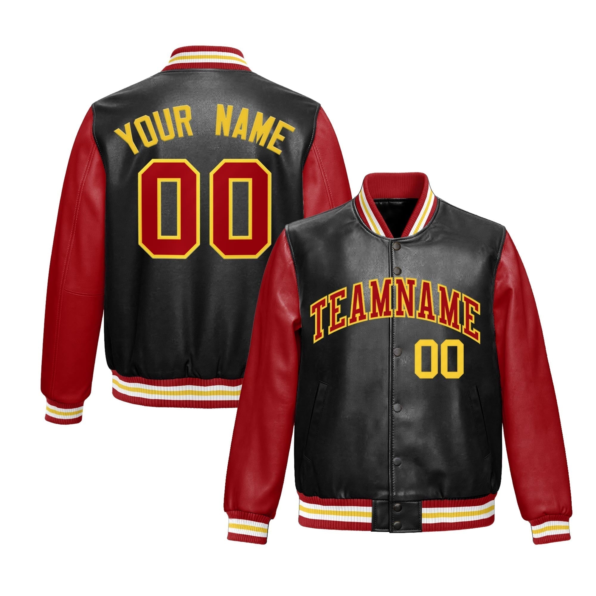 Custom Raglan Sleeves Full-Snap Varsity Faux Leather Letterman Jacket