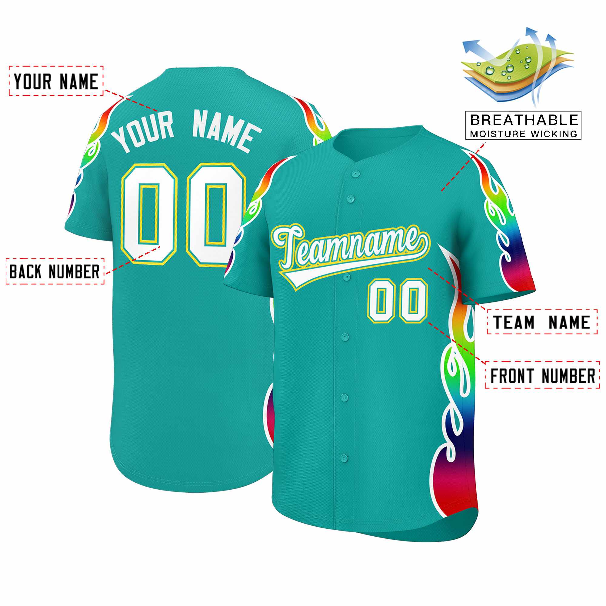 Benutzerdefiniertes Graffiti-Muster, personalisierter mehrfarbiger Flammendruck, authentisches Baseball-Trikot