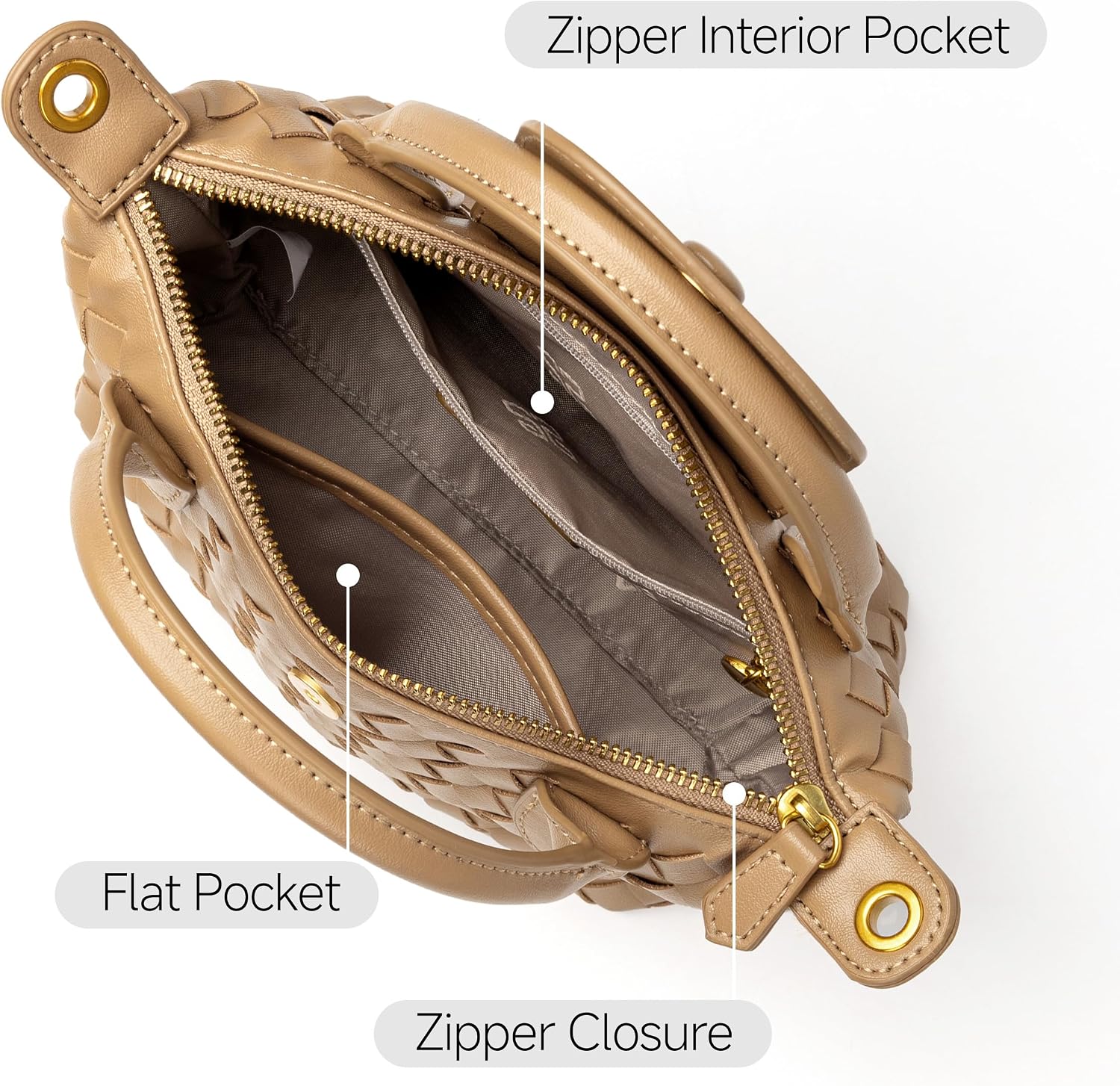 Women's Woven Vegan Leather Crossbody Bag Top Handle Tan