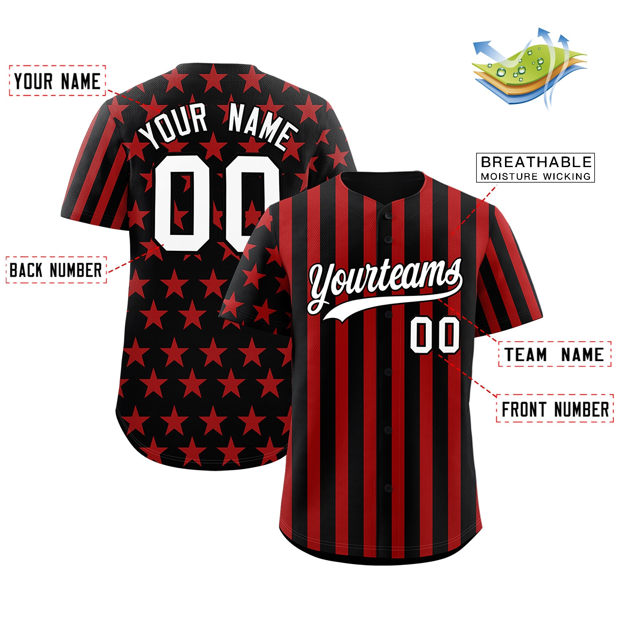 Benutzerdefiniertes Graffiti-Muster-Baseball-Trikot mit amerikanischer Flagge
