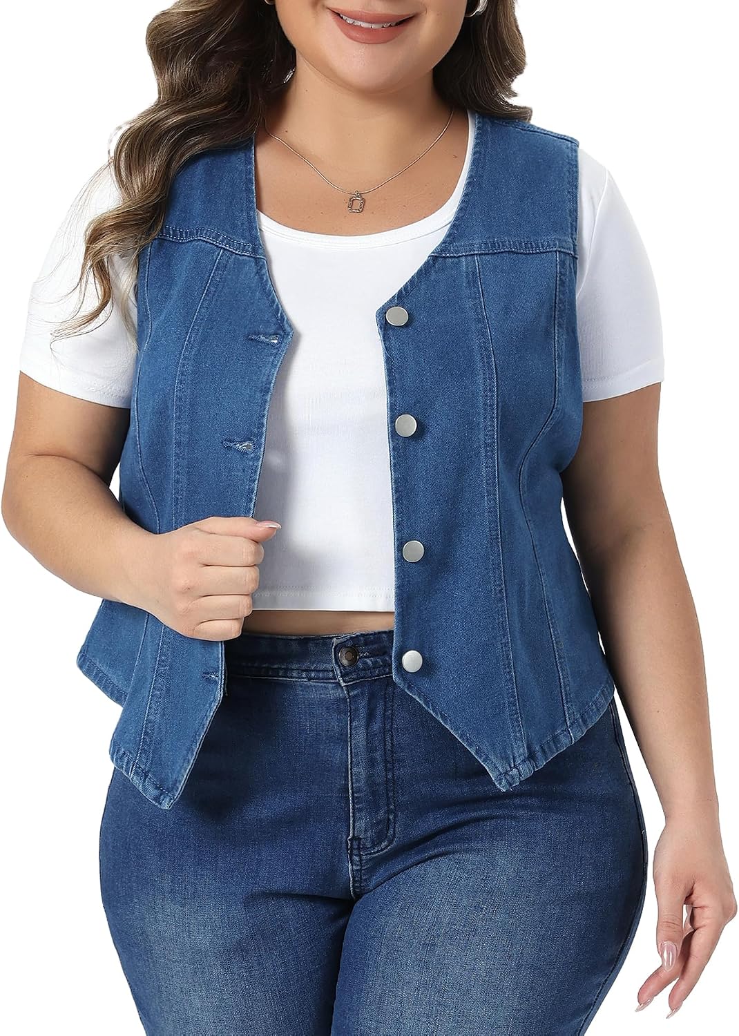 Women's Denim Vest Button Down Sleeveless Jean Jacket Waistcoat
