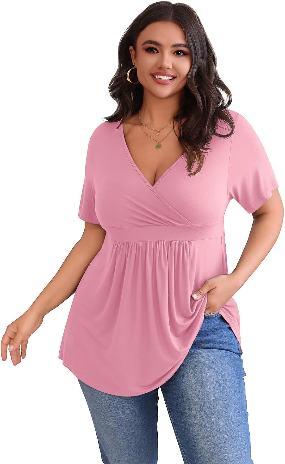 Womens Plus Size Tops Summer Short Sleeves Tunic Casual V-Neck Wrap Shirts Dressy Work Blouses L-4XL Womens Plus Size Tops Summer Short Sleeves Tunic Casual V-Neck Wrap Shirts Dressy Work Blouses L-4XL