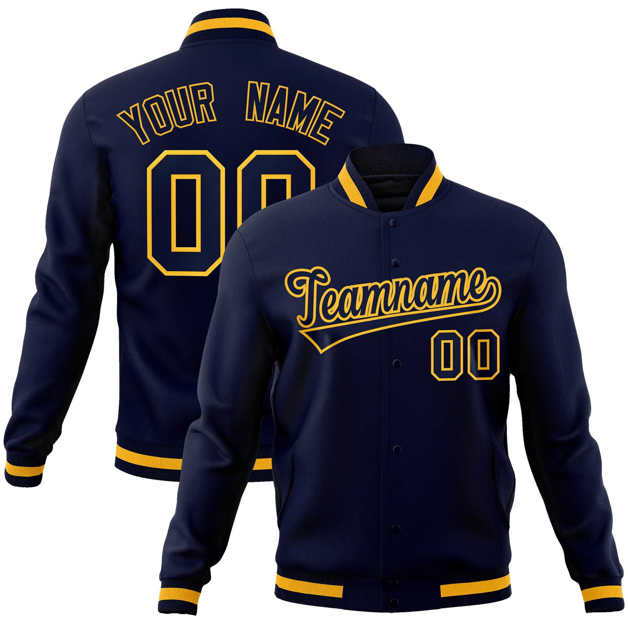 Maßgeschneiderte Varsity-Letterman-Jacke mit durchgehendem Druckknopf im klassischen Stil