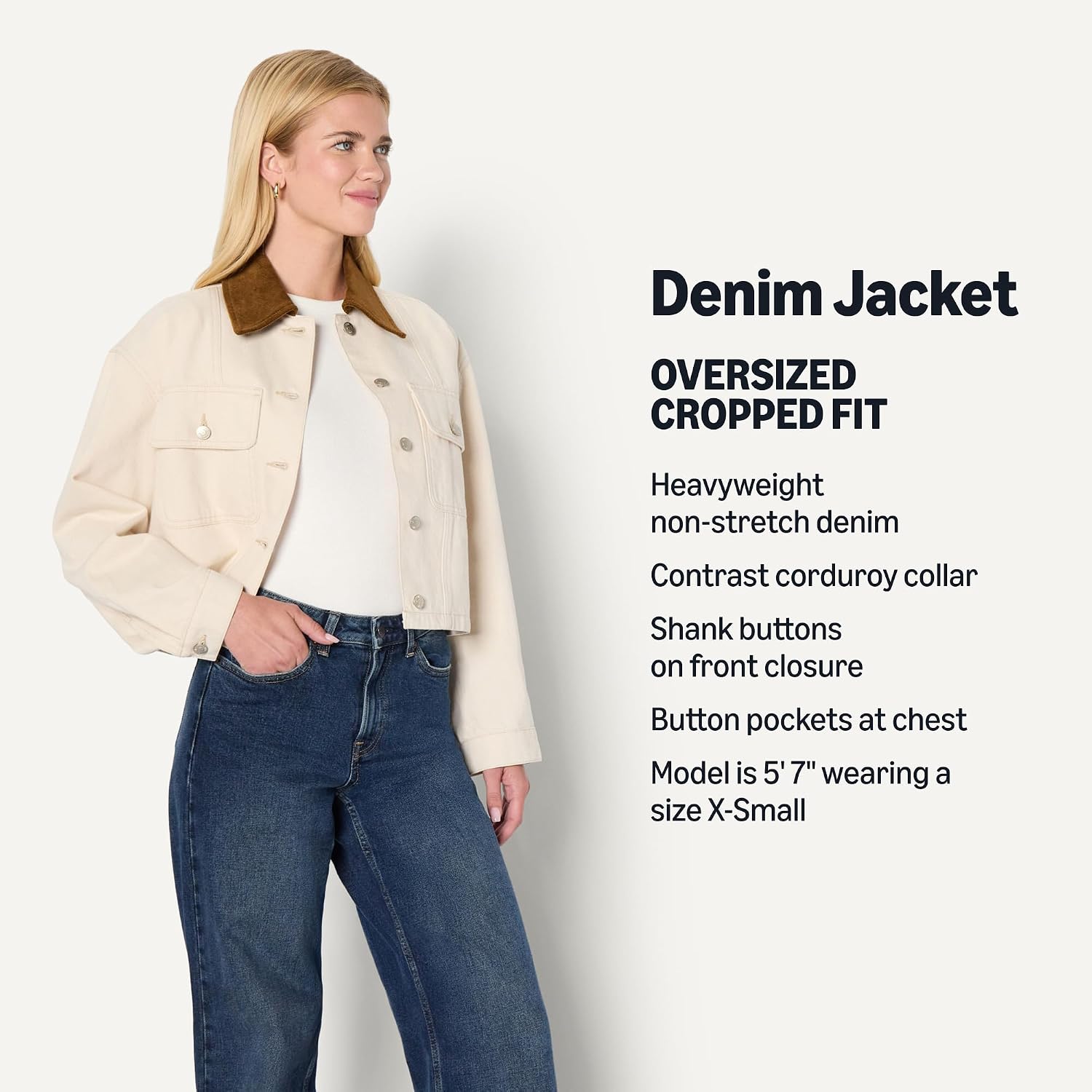 Women's Oversized Cropped Denim Jacket Corduroy Collar
