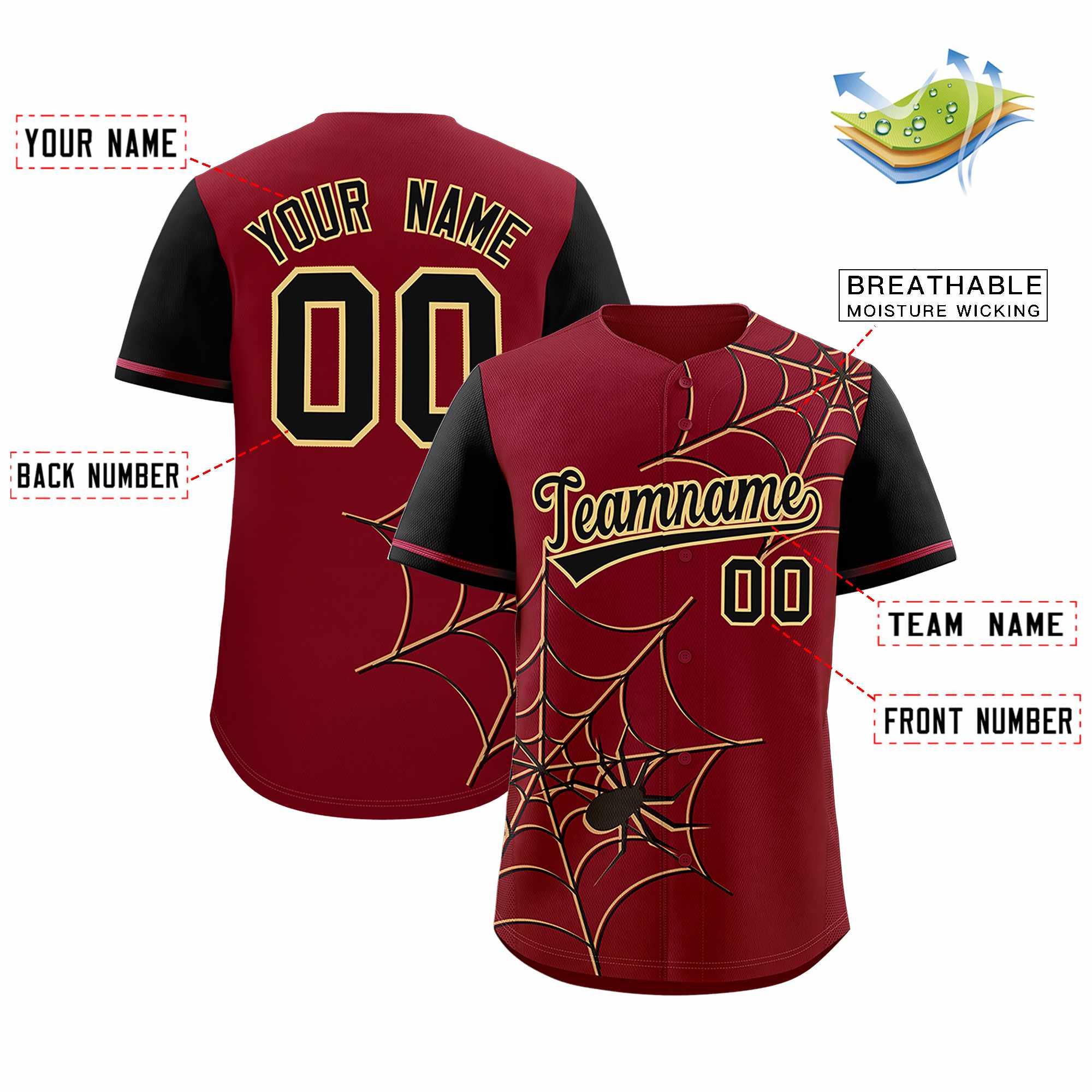 Benutzerdefiniertes Spinnennetz-Muster, Raglanärmel, authentisches Baseball-Trikot