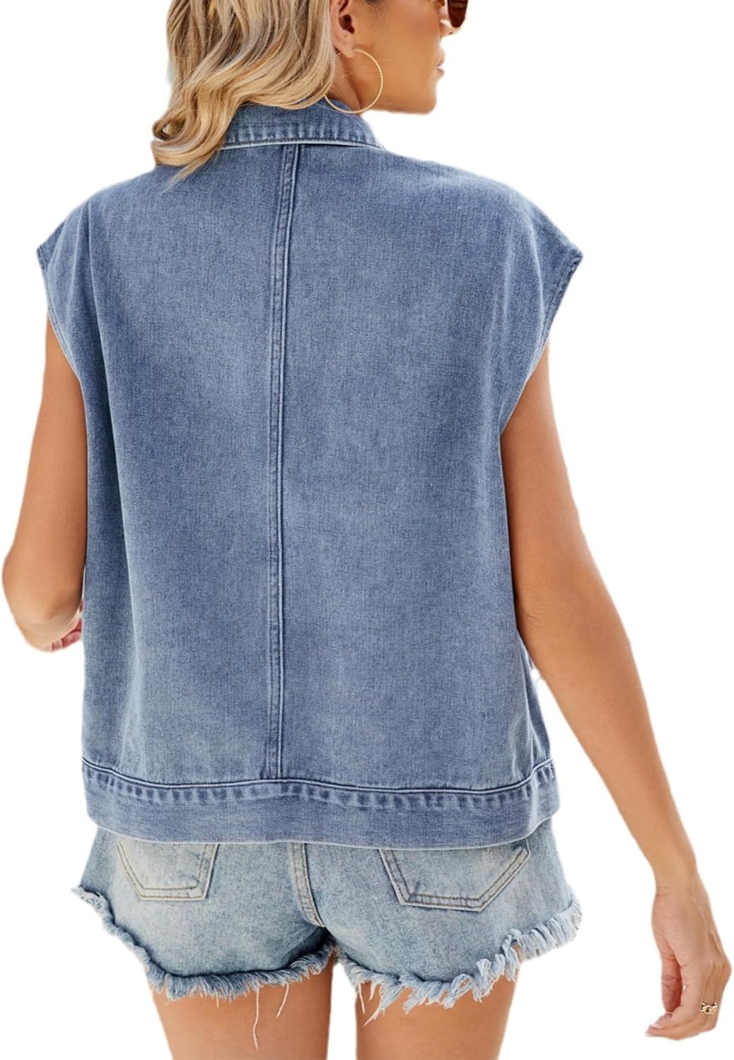 Women's Denim Jean Vest Button Down Casual Flap Pockets Women's Denim Jean Vest Button Down Casual Flap Pockets