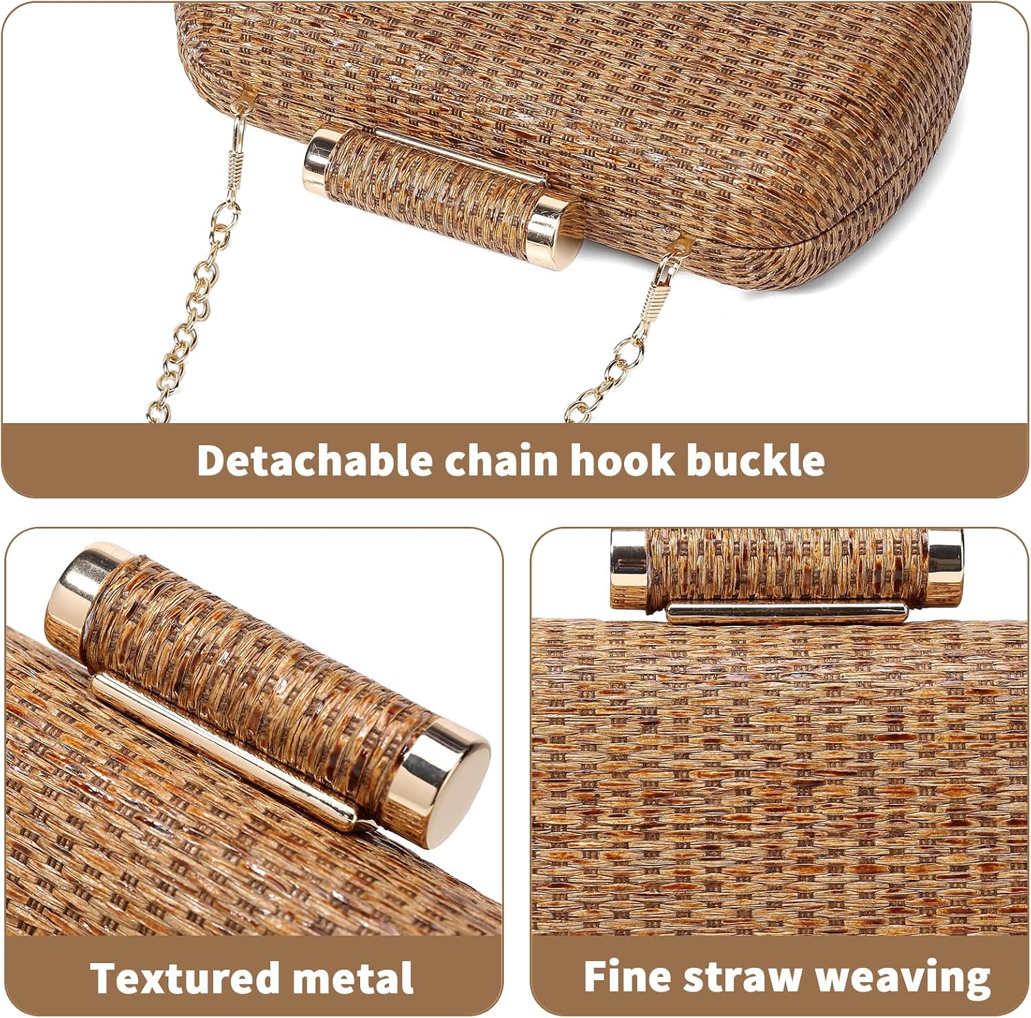 Women's Straw Box Clutch Woven Evening Bag with Chain Women's Straw Box Clutch Woven Evening Bag with Chain