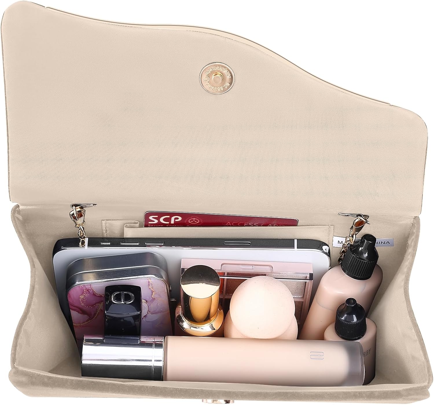 Women's Beige Faux Suede Envelope Clutch with Gold Chain