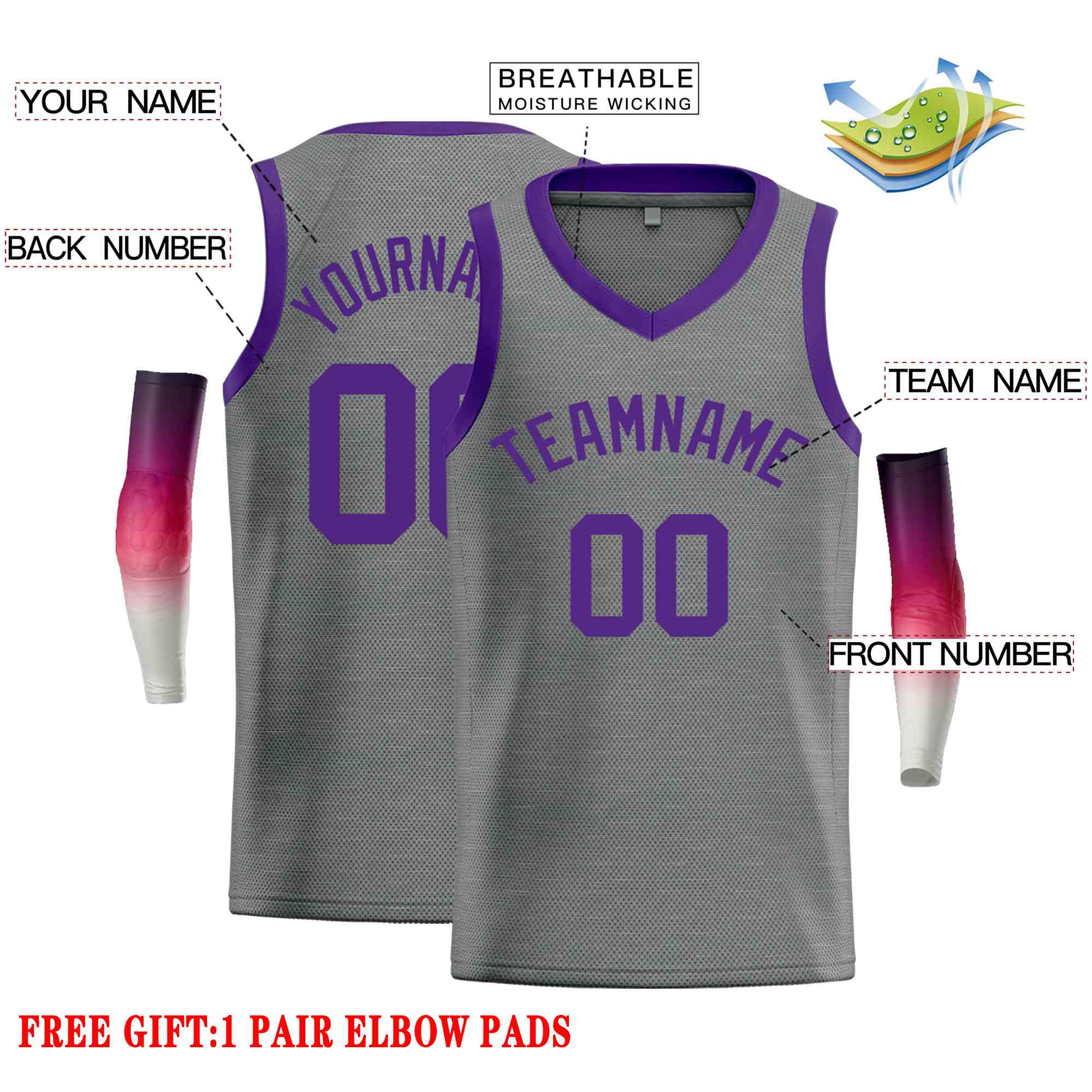 Benutzerdefiniertes Purple-Classic Tops Herren-Freizeit-Basketballtrikot