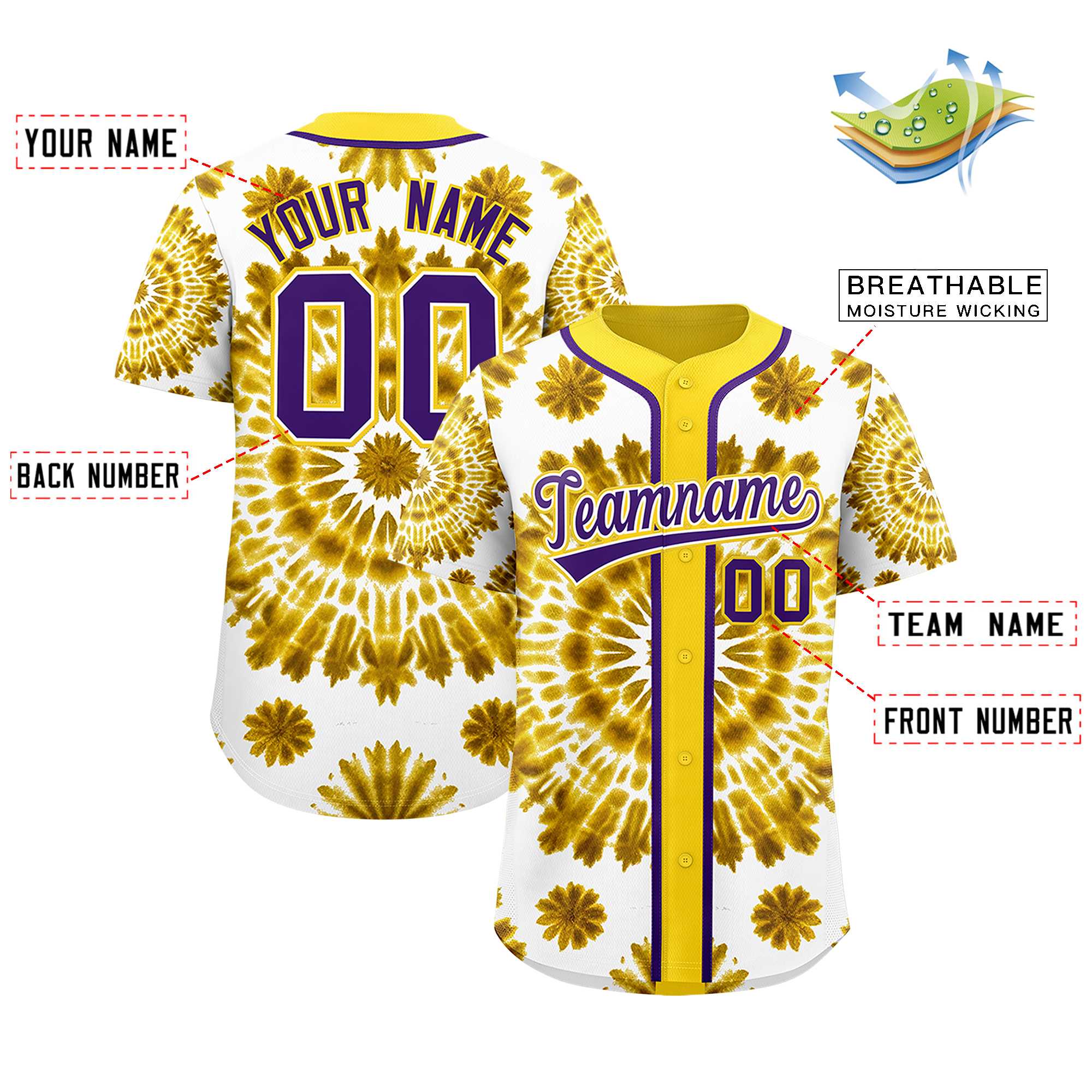 Authentisches Baseball-Trikot mit individuellem Tie-Dye-Graffiti-Muster Authentisches Baseball-Trikot mit individuellem Tie-Dye-Graffiti-Muster