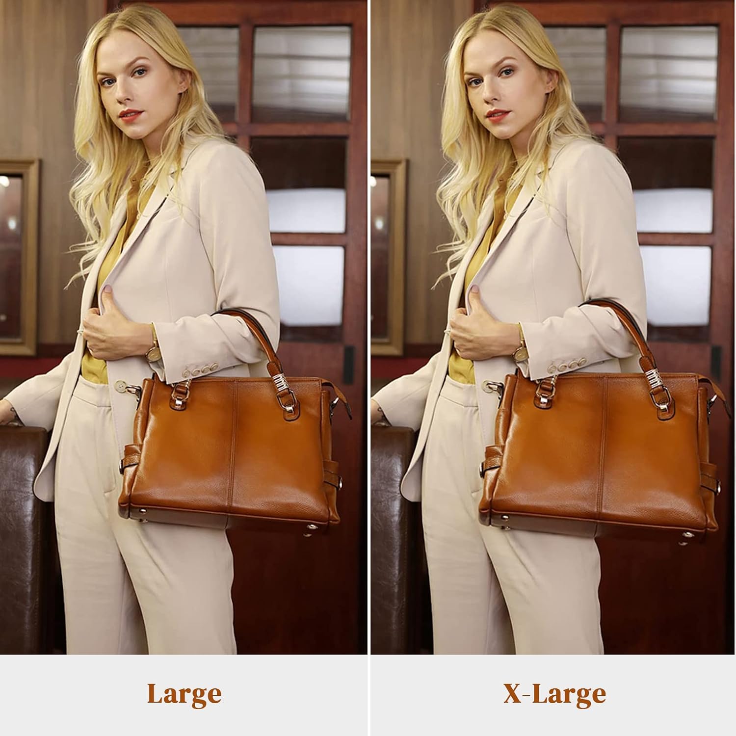 Women's PU Leather Tote Bag Brown Quilted