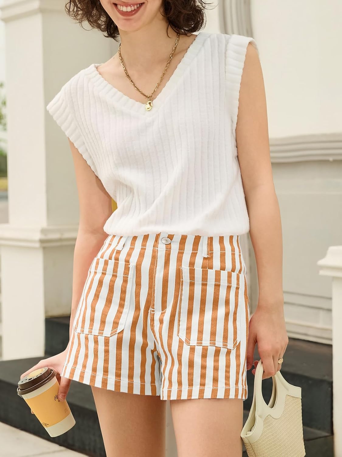 Womens Summer Striped Jean Shorts Casual High Waisted Wide Leg Denim Beach Vacation Jorts
