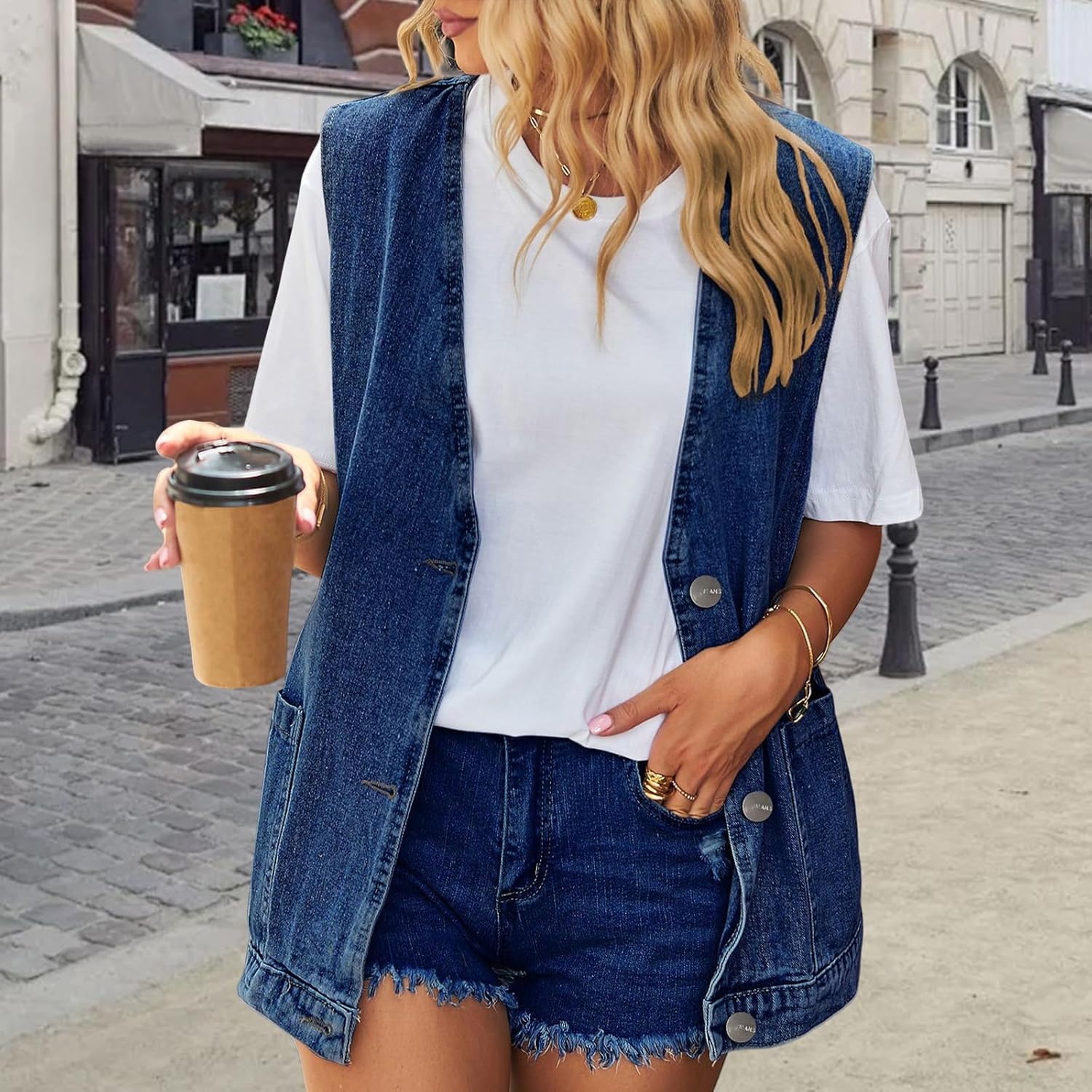 Denim Vest Women Oversized Sleeveless Vintage Jean Jacket Plus Size Fall Fashion Distressed Coats Outerwear