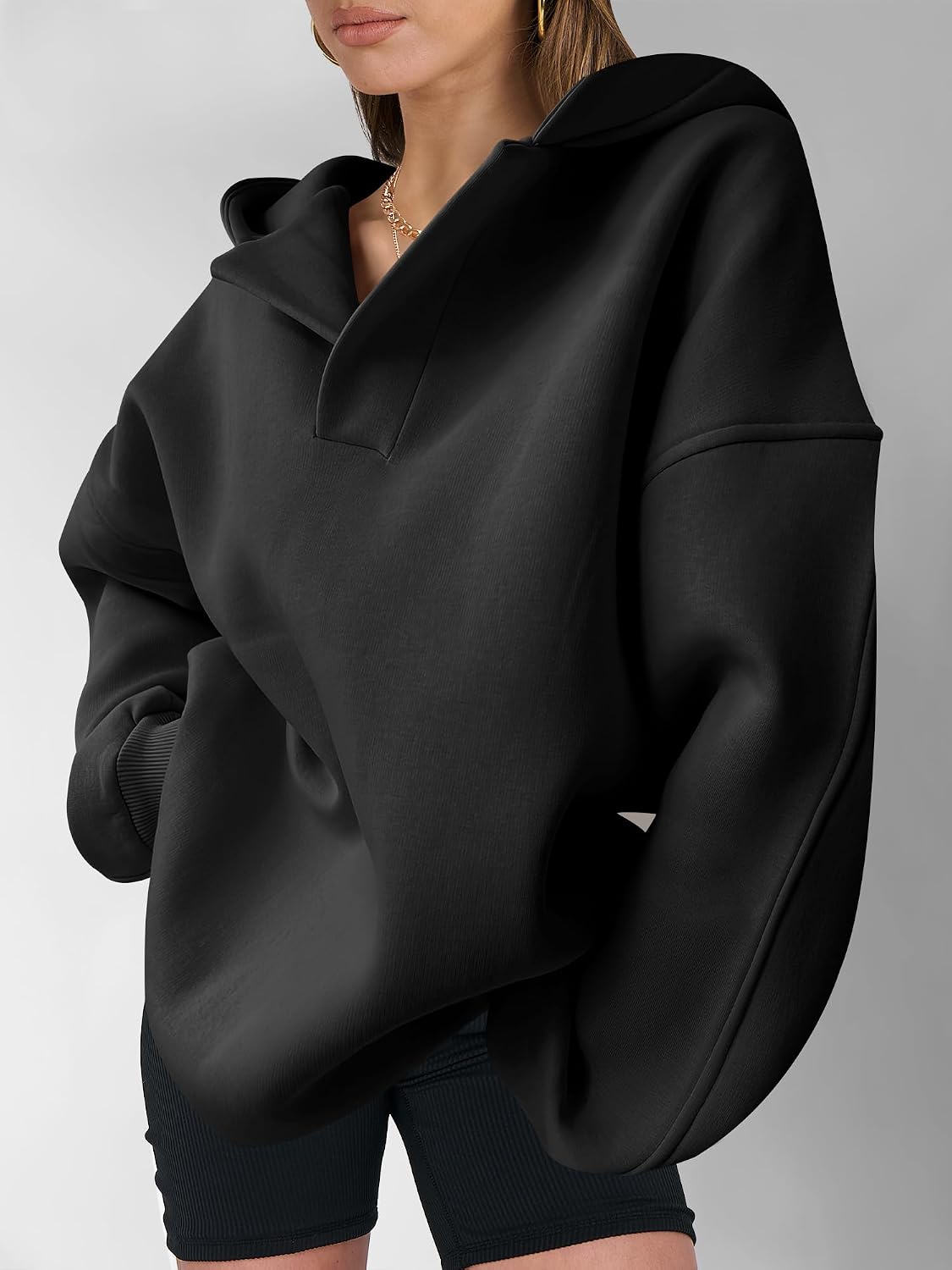 Womens Oversized Hoodies V Neck Sweatshirts Fleece Long Sleeve Pullover Y2K Clothes Fall Trendy Outfits