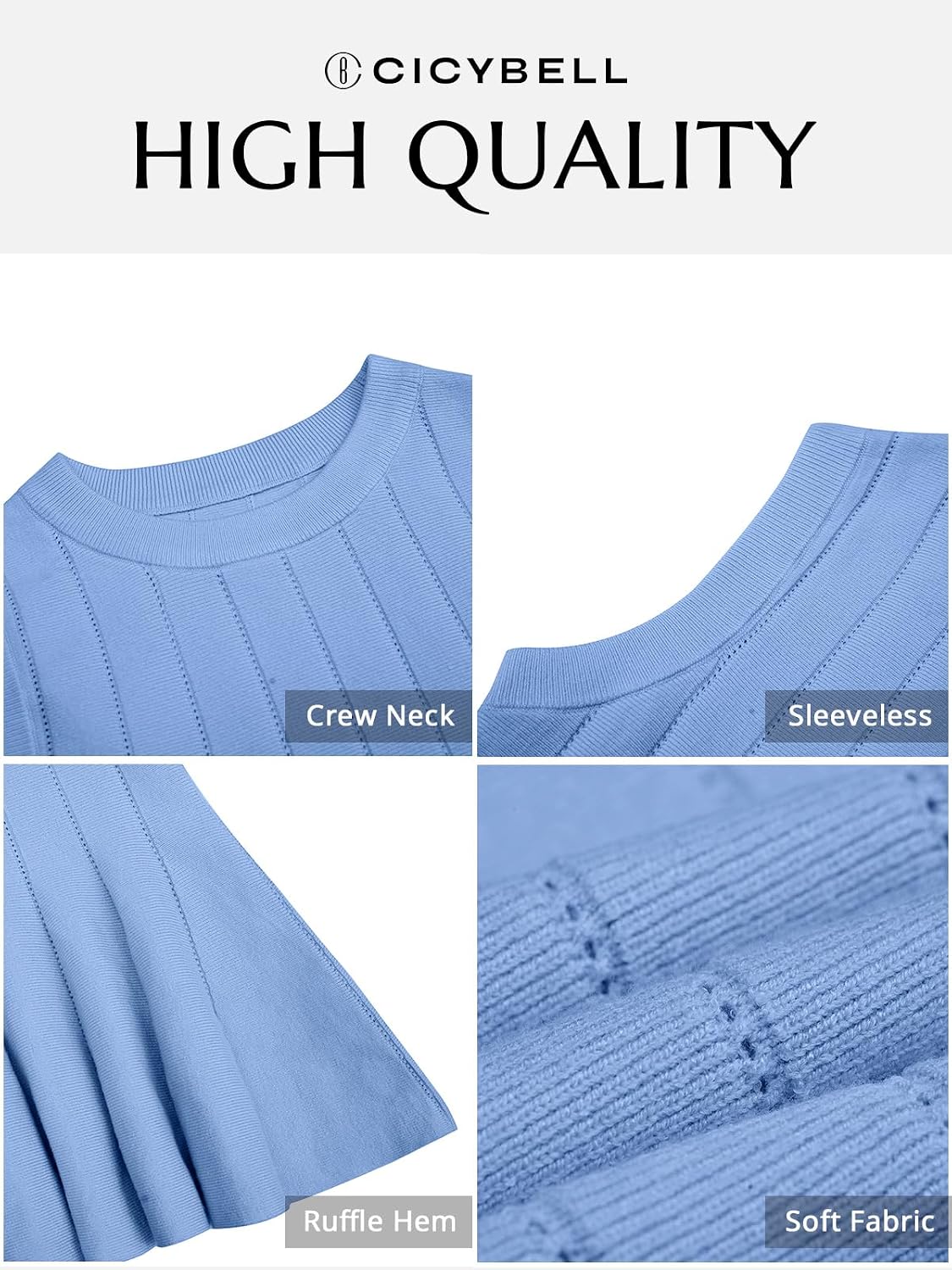 Women's Crew Neck Ribbed Knit Peplum Tank