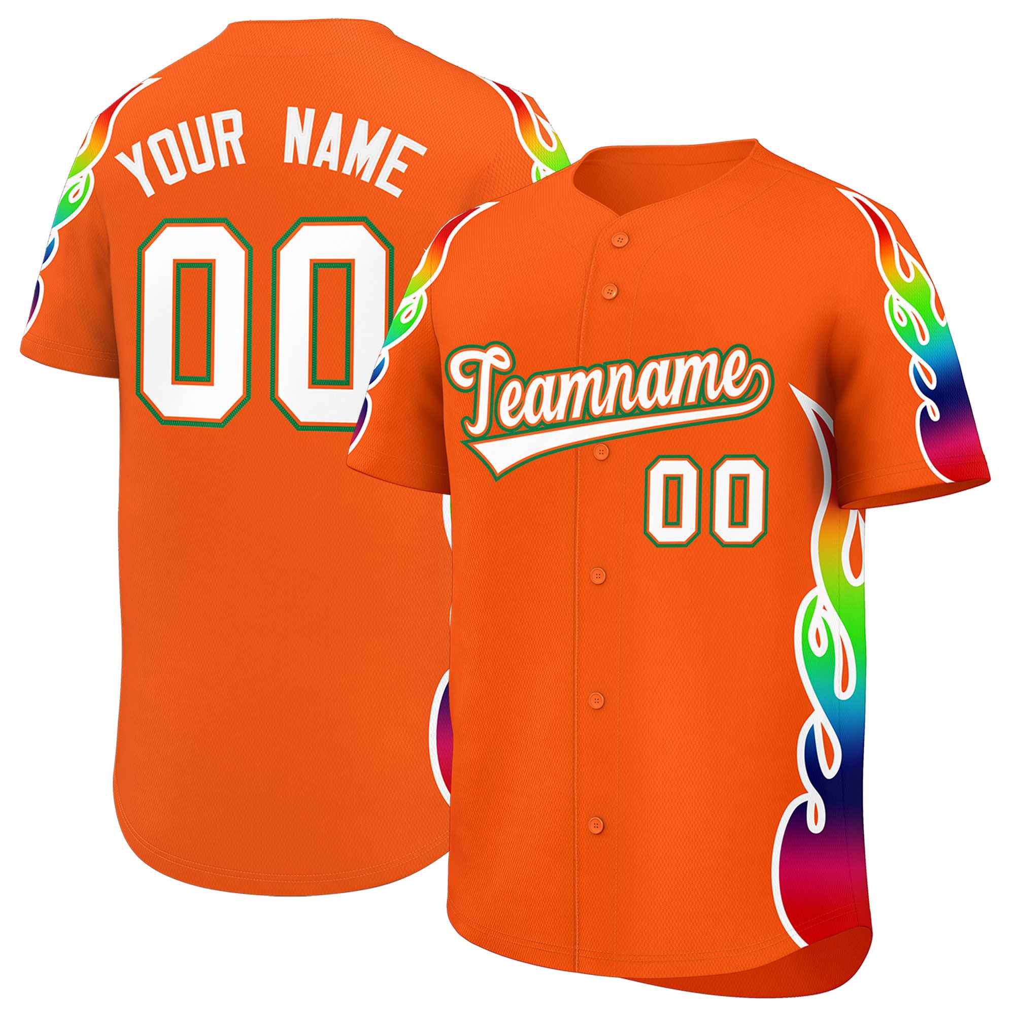 Benutzerdefiniertes Graffiti-Muster, personalisierter mehrfarbiger Flammendruck, authentisches Baseball-Trikot