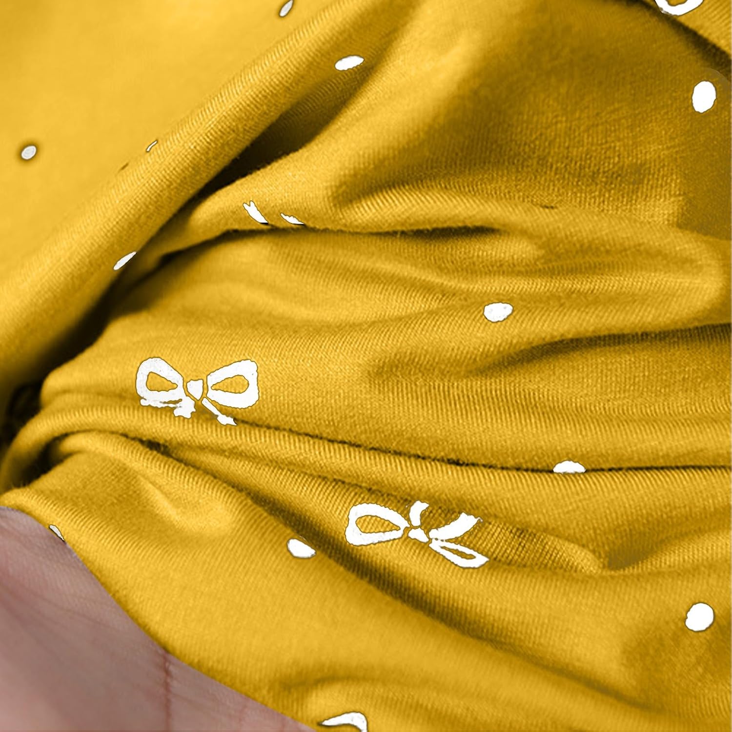 Women's Mustard Bow Print Lounge Shorts Elastic Waist Women's Mustard Bow Print Lounge Shorts Elastic Waist