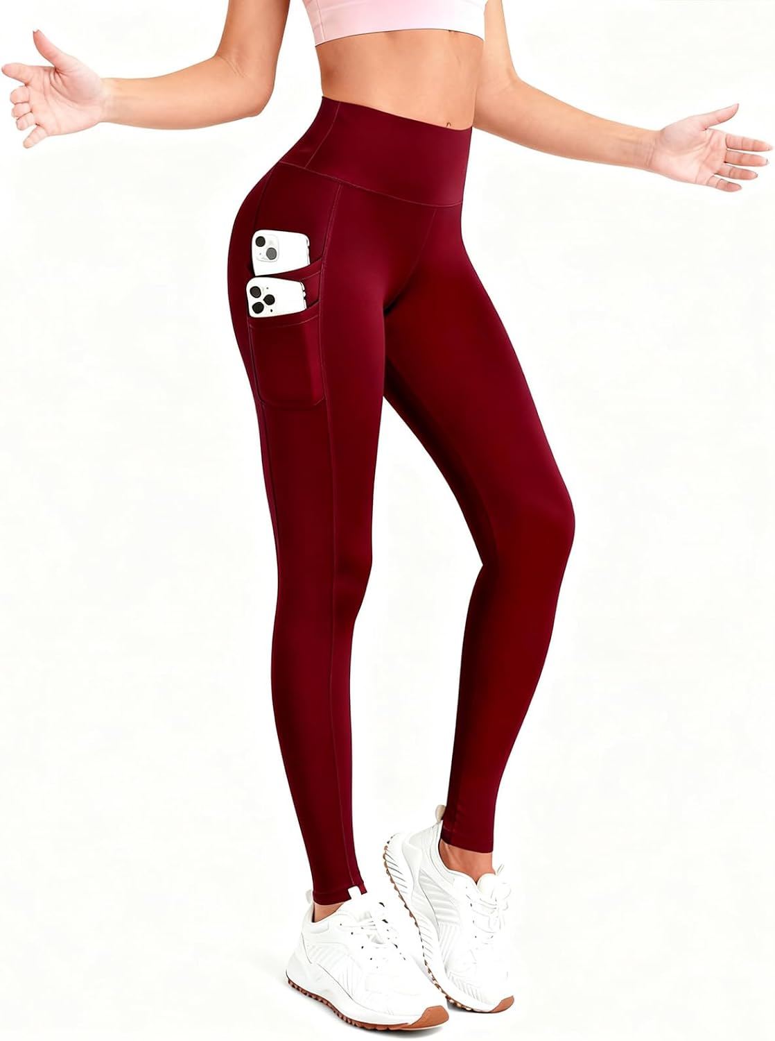 Leggings with Pockets for Women Soild High Waisted Tummy Control Workout Pants Hip Lift Yoga Booty Tights Pant