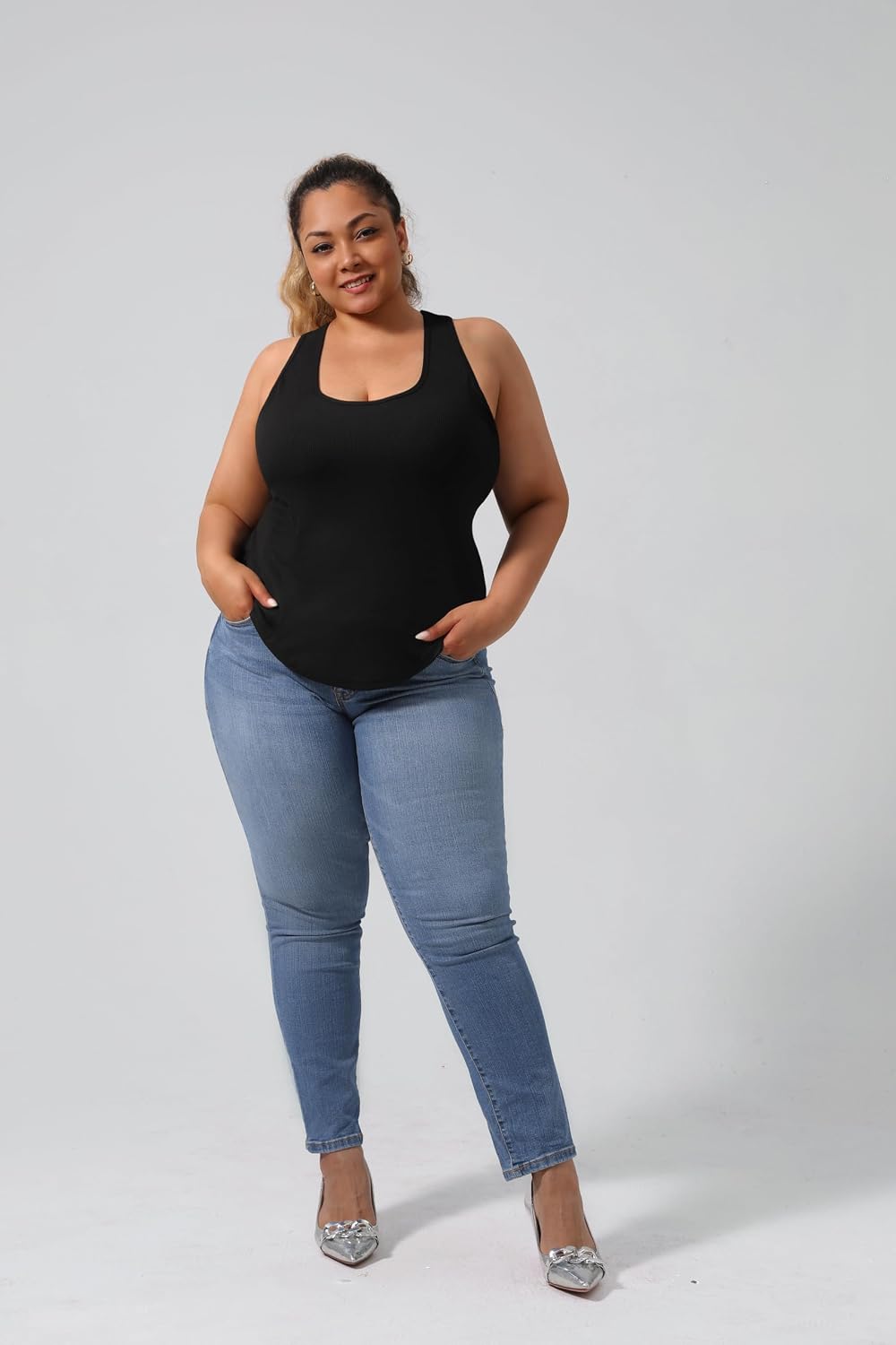 Women's Plus Size Ribbed Racerback Tank Black