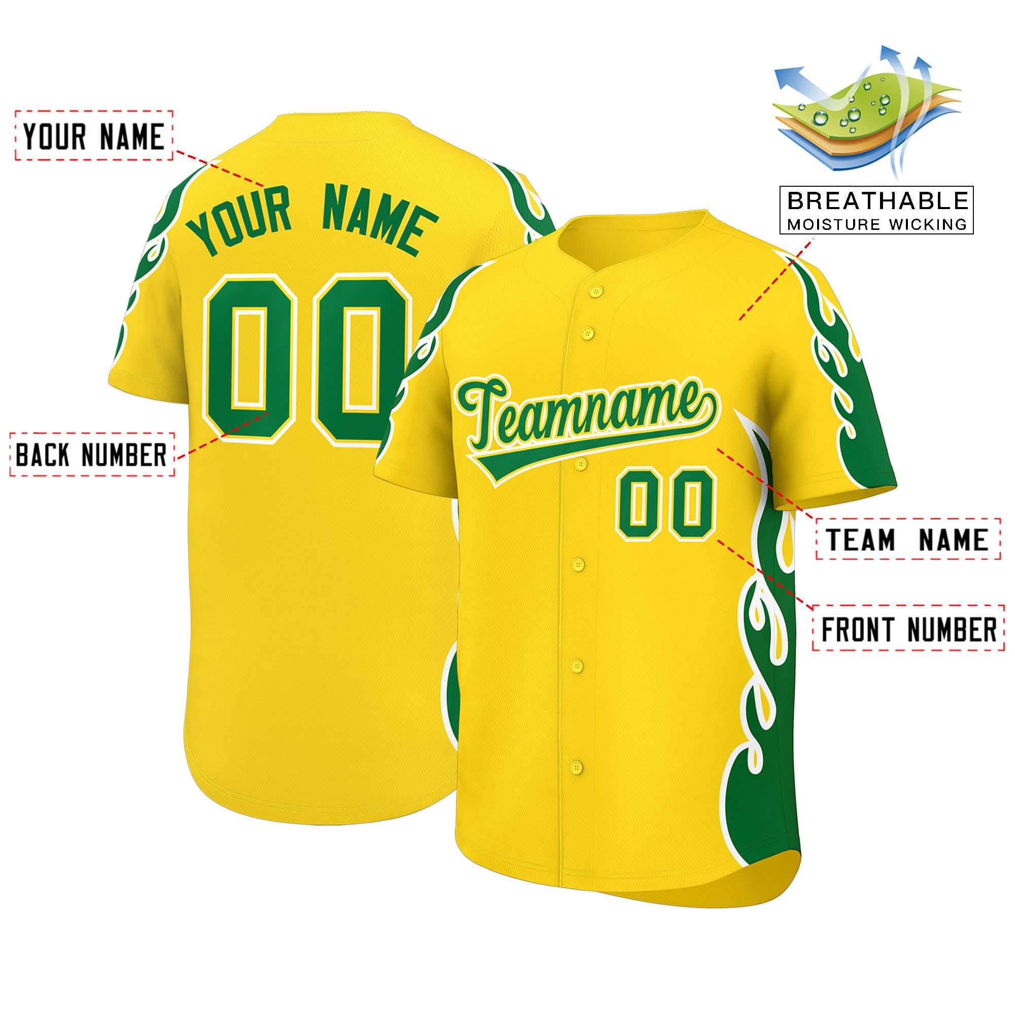 Benutzerdefiniertes Baseball-Trikot mit Seitenflammen-Umrissmuster für Sportuniformen
