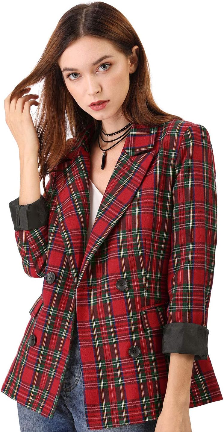 Women's Notched Lapel Double Breasted Christmas Work Formal Blazer Jacket