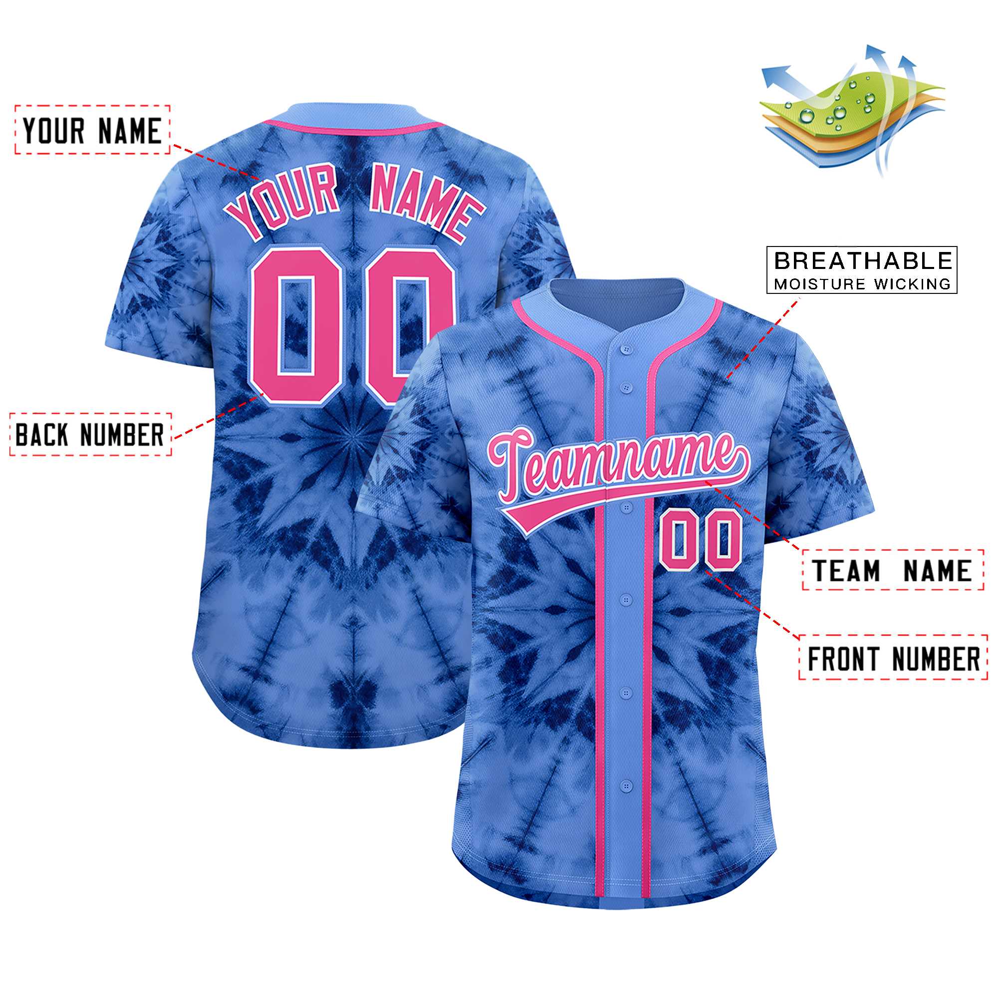 Authentisches Baseball-Trikot mit individuellem Tie-Dye-Graffiti-Muster Authentisches Baseball-Trikot mit individuellem Tie-Dye-Graffiti-Muster
