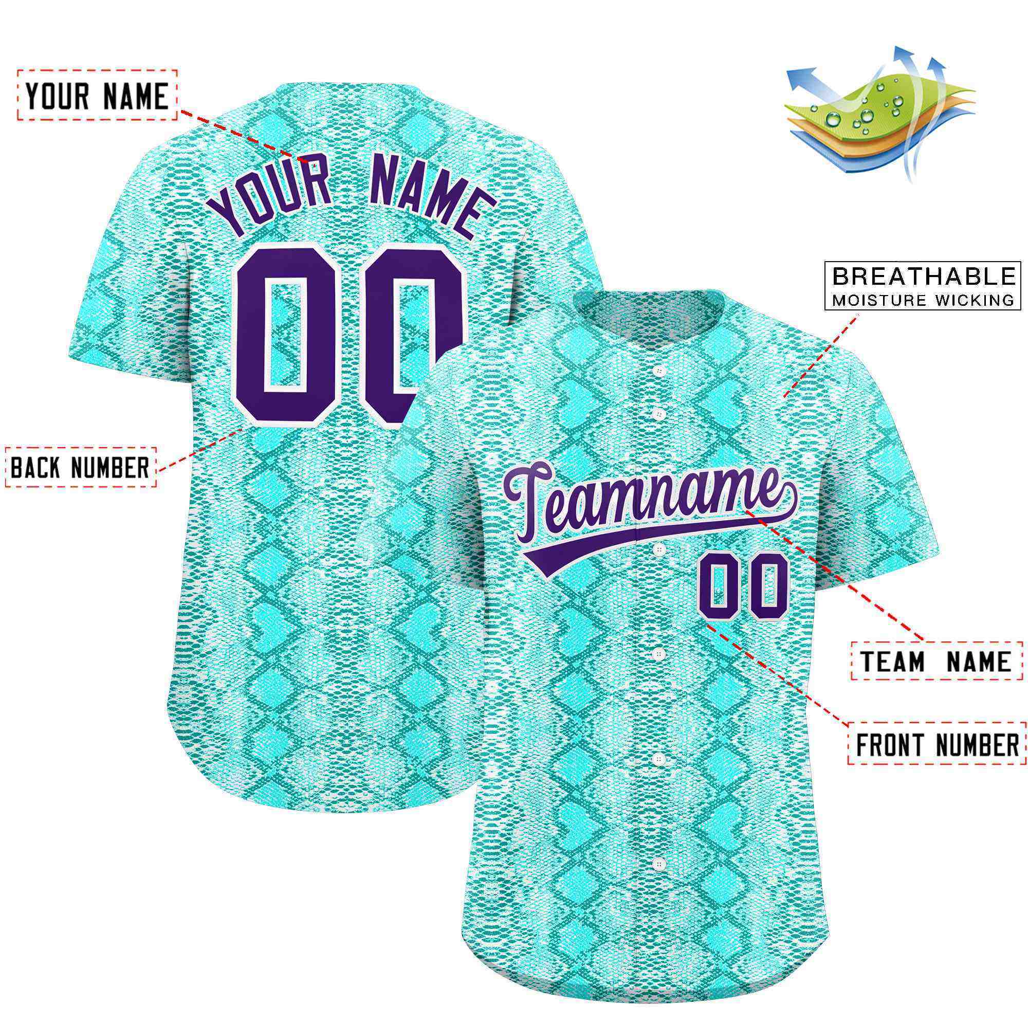 Benutzerdefiniertes authentisches Baseball-Trikot mit mehrfarbigem Schlangenledermuster
