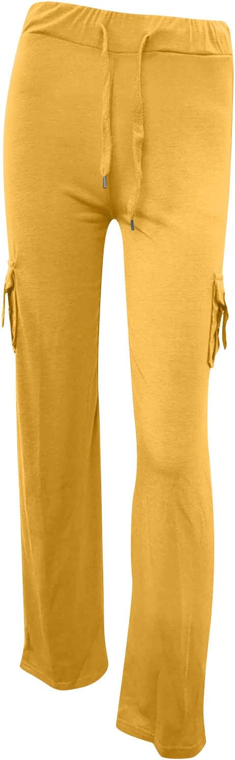 Women's High Waist Cargo Yoga Pants Wide Leg Yellow