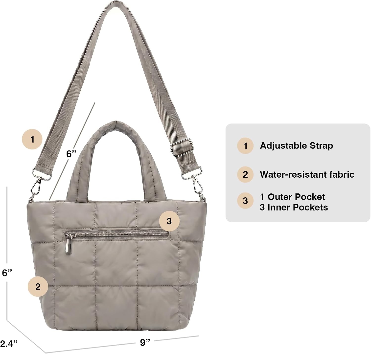 Women's Quilted Puffer Crossbody Tote Bag