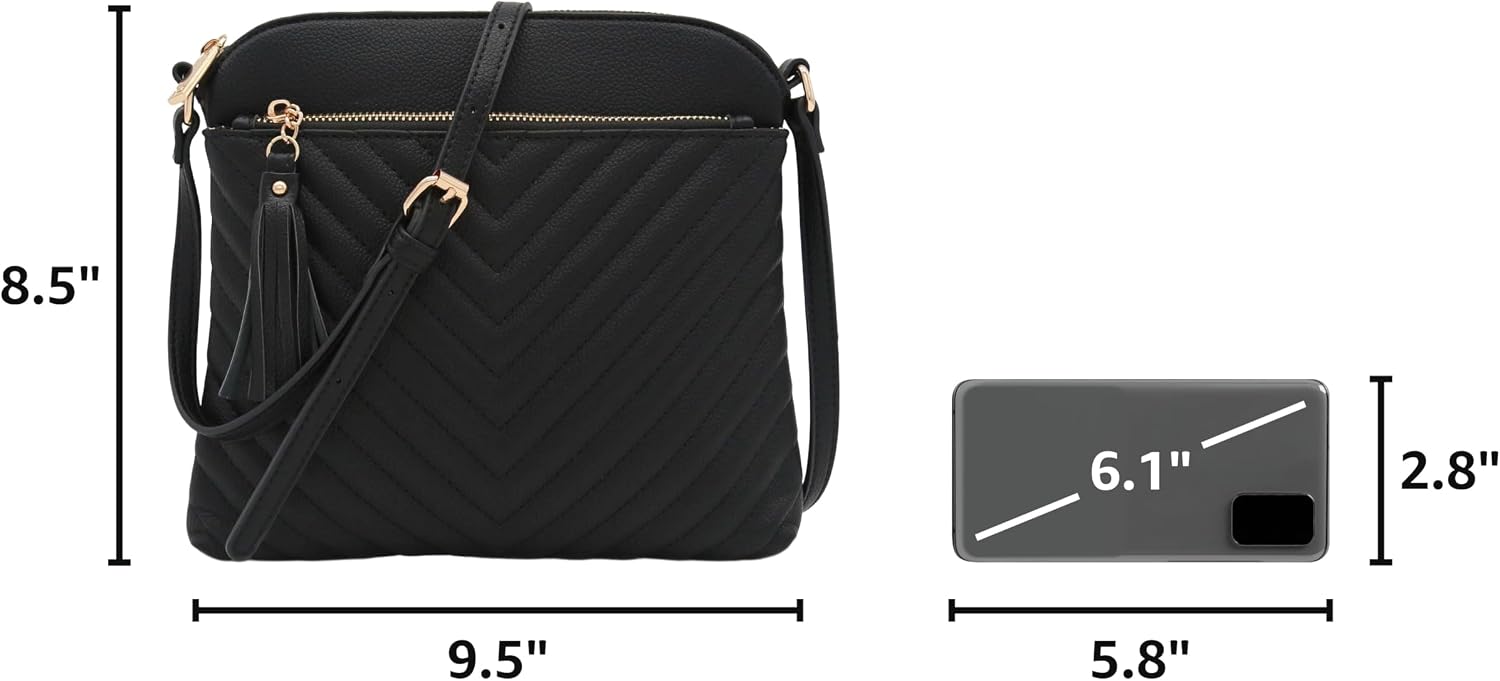 Women's Quilted Crossbody Bag with Tassel Adjustable Strap