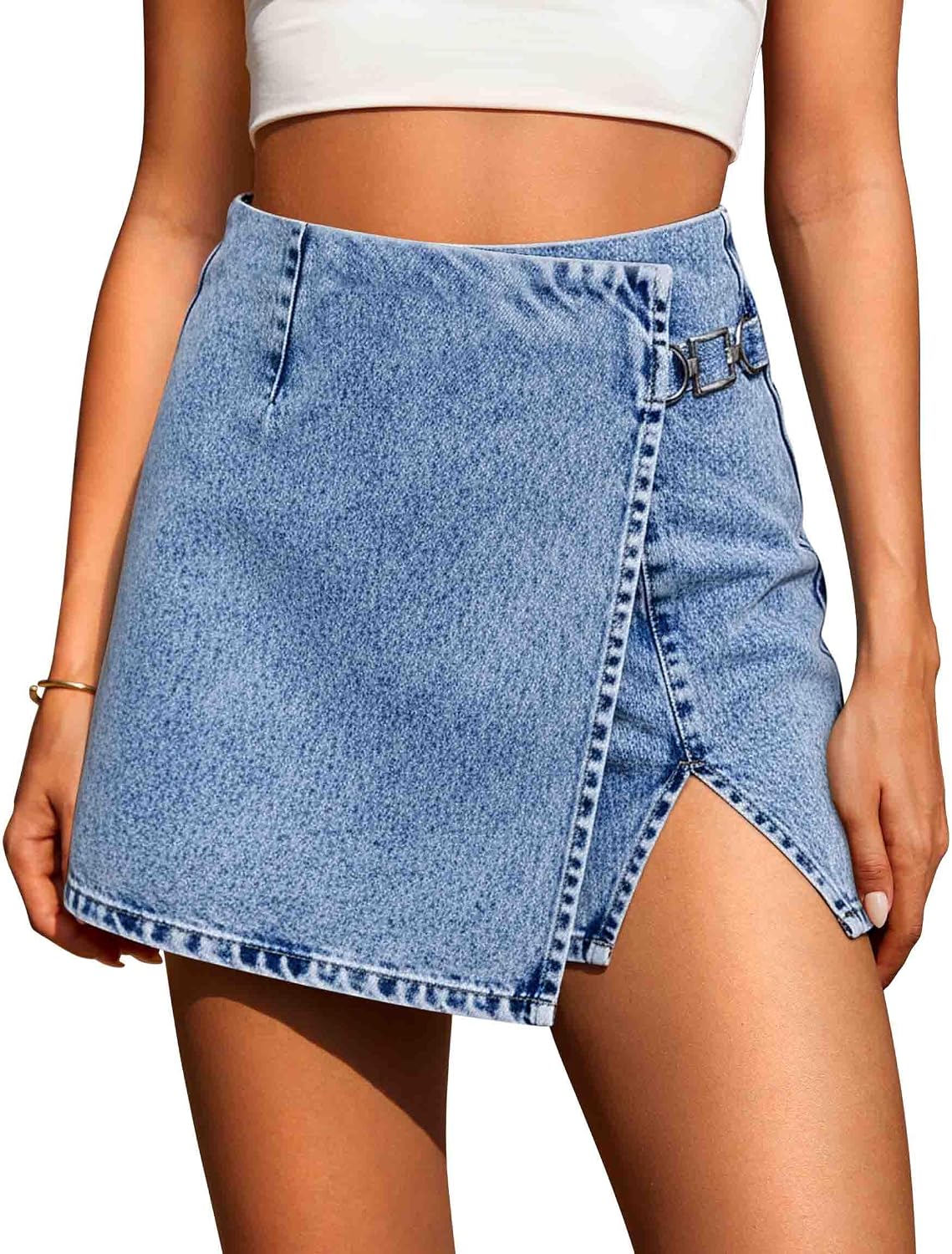 Women's Y2K Wrap Denim Skort High Waisted Blue