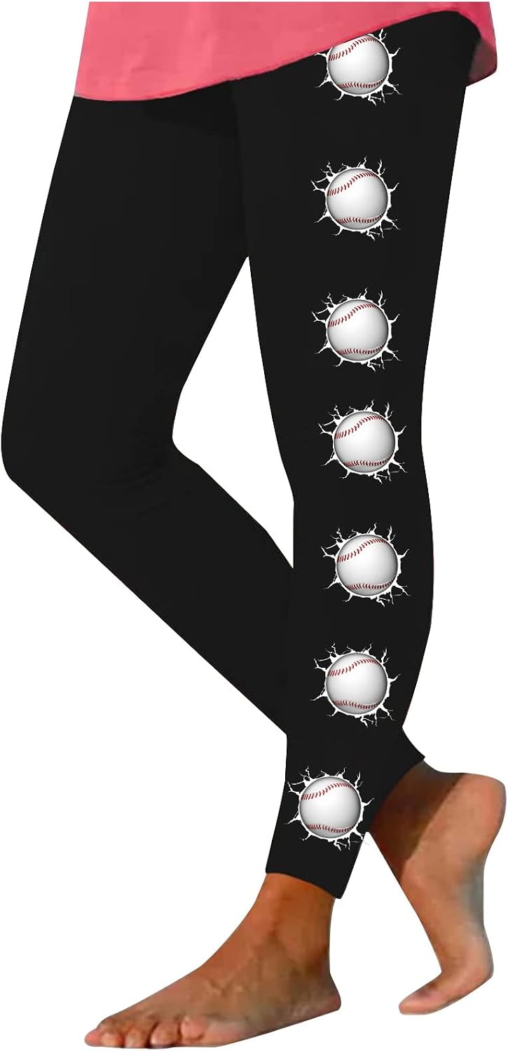Baseball Print Leggings for Women Tummy Control Yoga Pants High Waisted Workout Gym Booty Tights Running