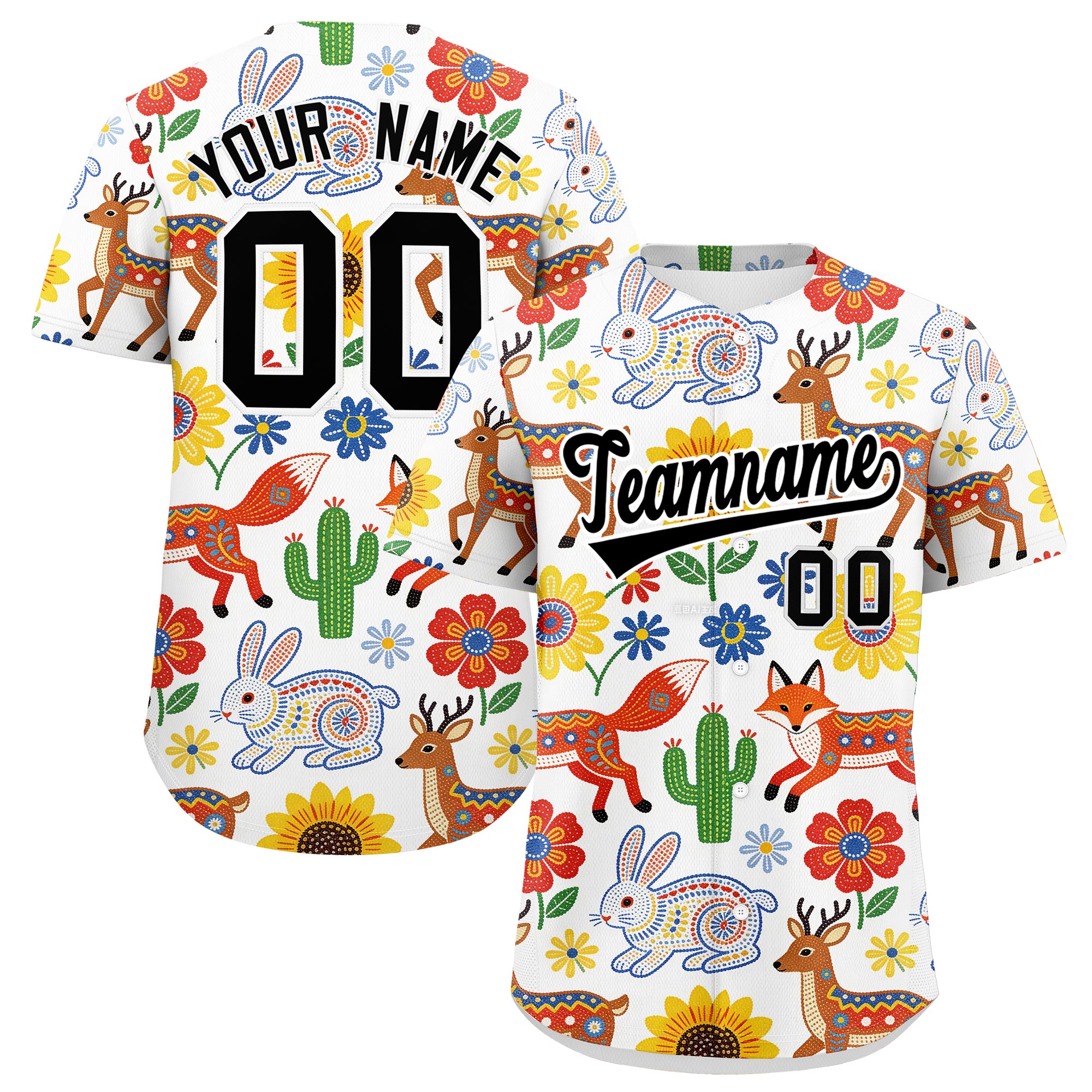 Benutzerdefiniertes Baseball-Trikot aus Stretchstoff mit Graffiti-Muster im mexikanischen Stil Benutzerdefiniertes Baseball-Trikot aus Stretchstoff mit Graffiti-Muster im mexikanischen Stil
