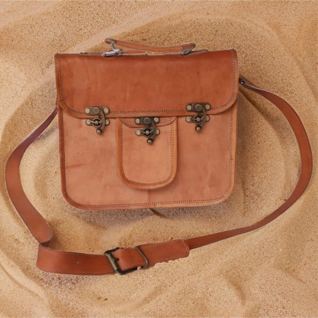 Women's Vintage Genuine Leather Satchel Bag Brass Clasp Camel Women's Vintage Genuine Leather Satchel Bag Brass Clasp Camel