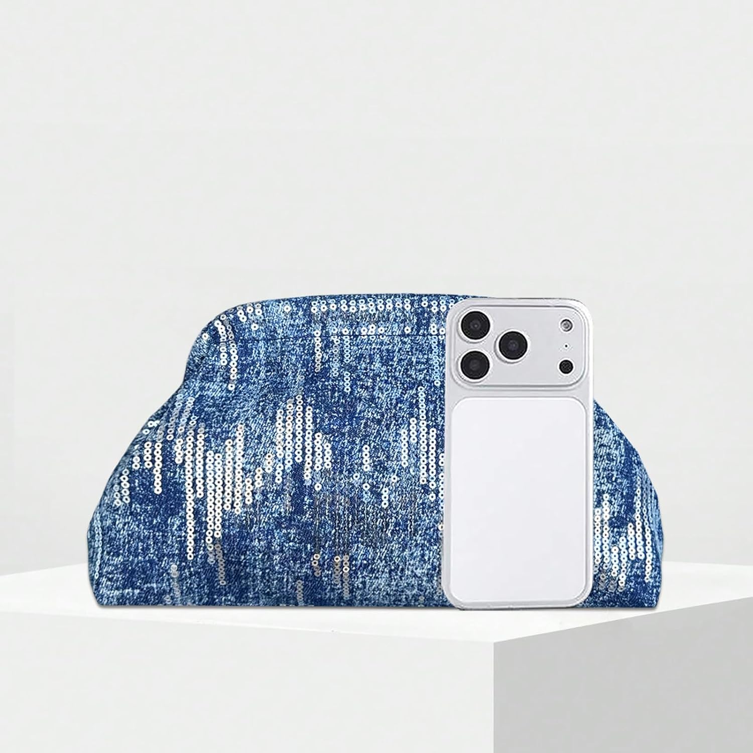 Women's Sequin Denim Clutch Purse Sparkly Blue Evening Bag Women's Sequin Denim Clutch Purse Sparkly Blue Evening Bag