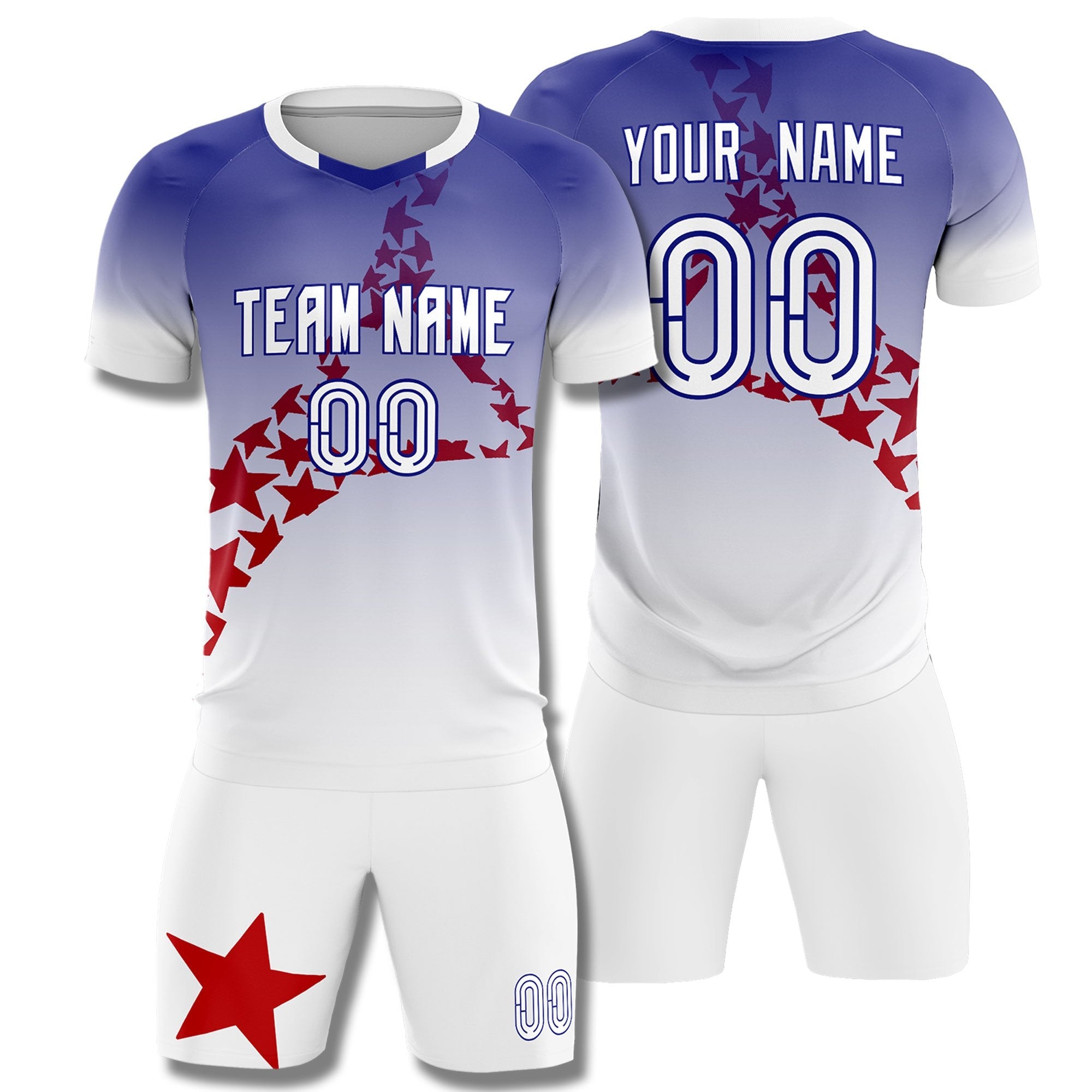 Benutzerdefinierte Royal Red America Star World Cup inspiriert drapierbaren Farbverlauf Mode-Fußball-Sets Trikot