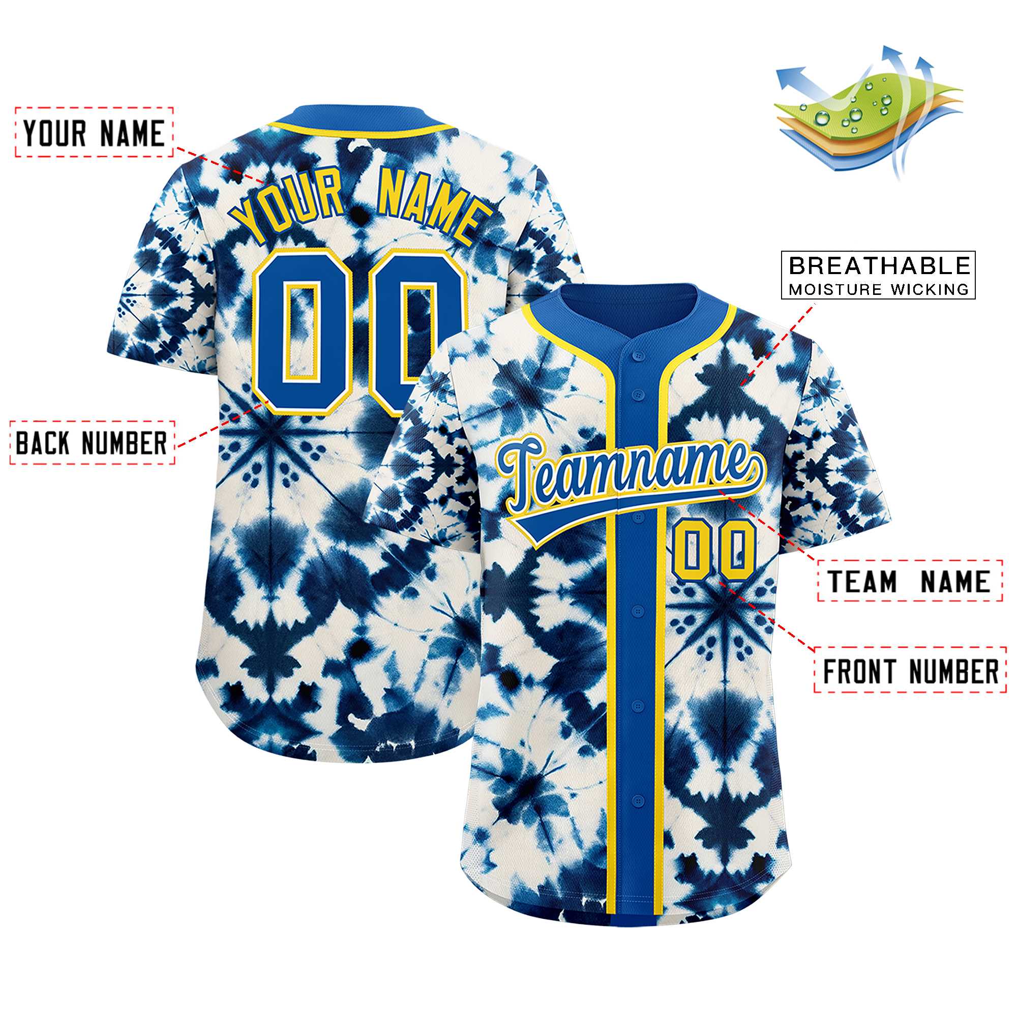 Authentisches Baseball-Trikot mit individuellem Tie-Dye-Graffiti-Muster Authentisches Baseball-Trikot mit individuellem Tie-Dye-Graffiti-Muster