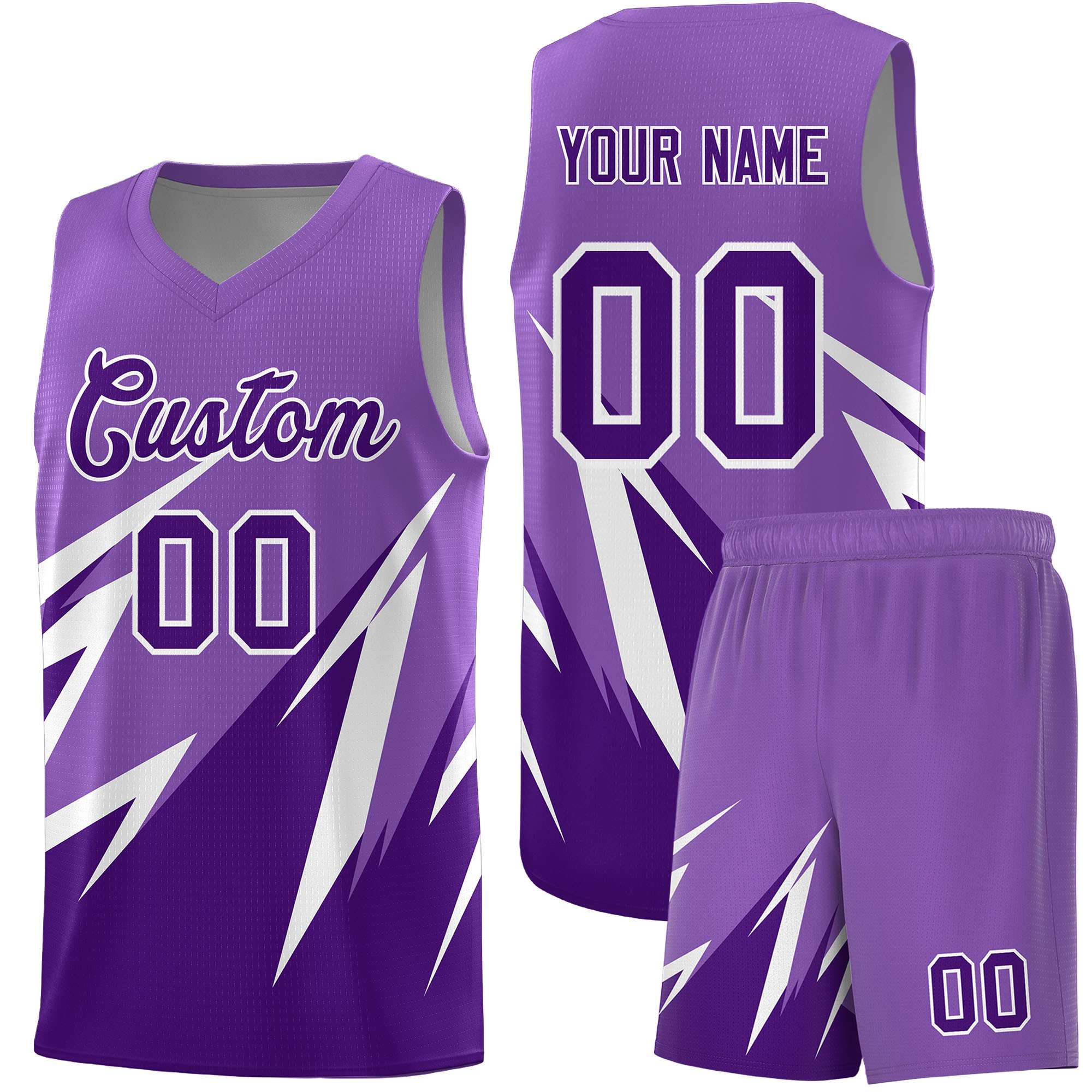 Benutzerdefiniertes hellviolettes abstraktes Bergmuster-Sportuniform-Basketballtrikot