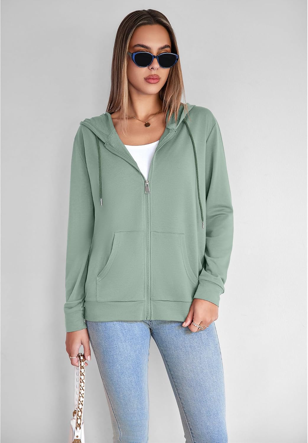 Womens Zip Up Hoodies Long Sleeve Hooded Sweatshirts Y2K Fall Fashion Clothes Jacket