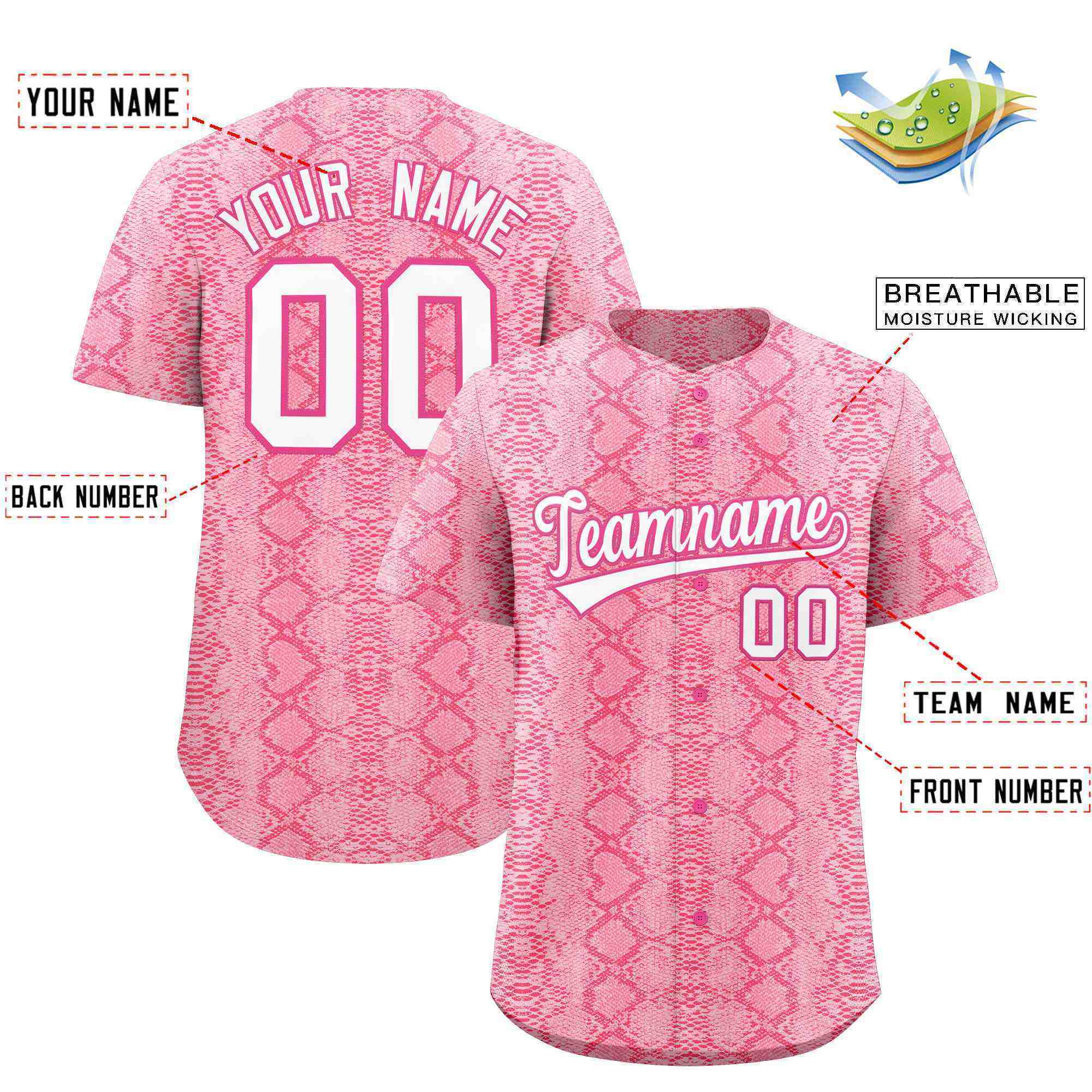Benutzerdefiniertes authentisches Baseball-Trikot mit mehrfarbigem Schlangenledermuster